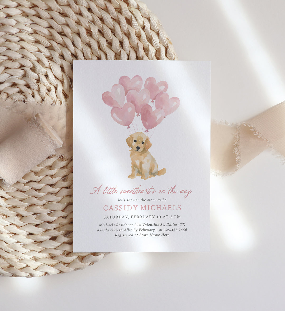 Little Sweetheart Golden Retriever Baby Shower Invitation