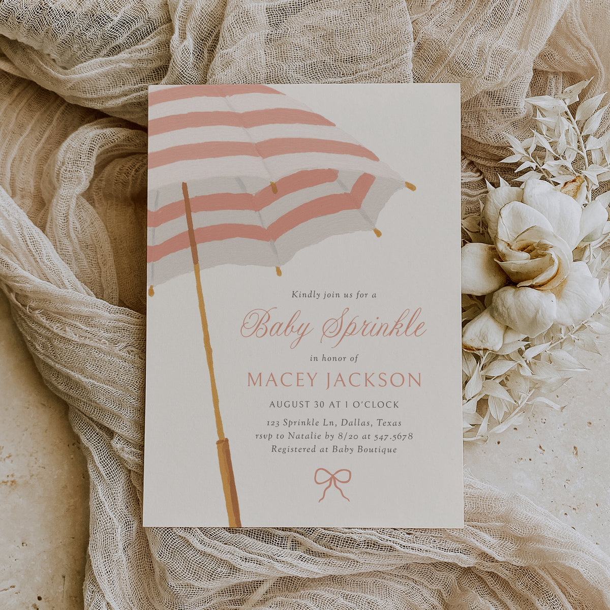 Pink Umbrella Baby Sprinkle Invitation Template