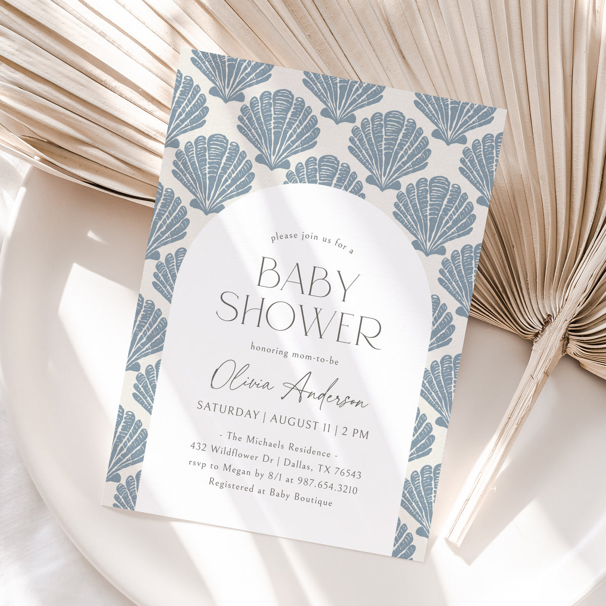 Blue Sea Shells Baby Shower Invitation