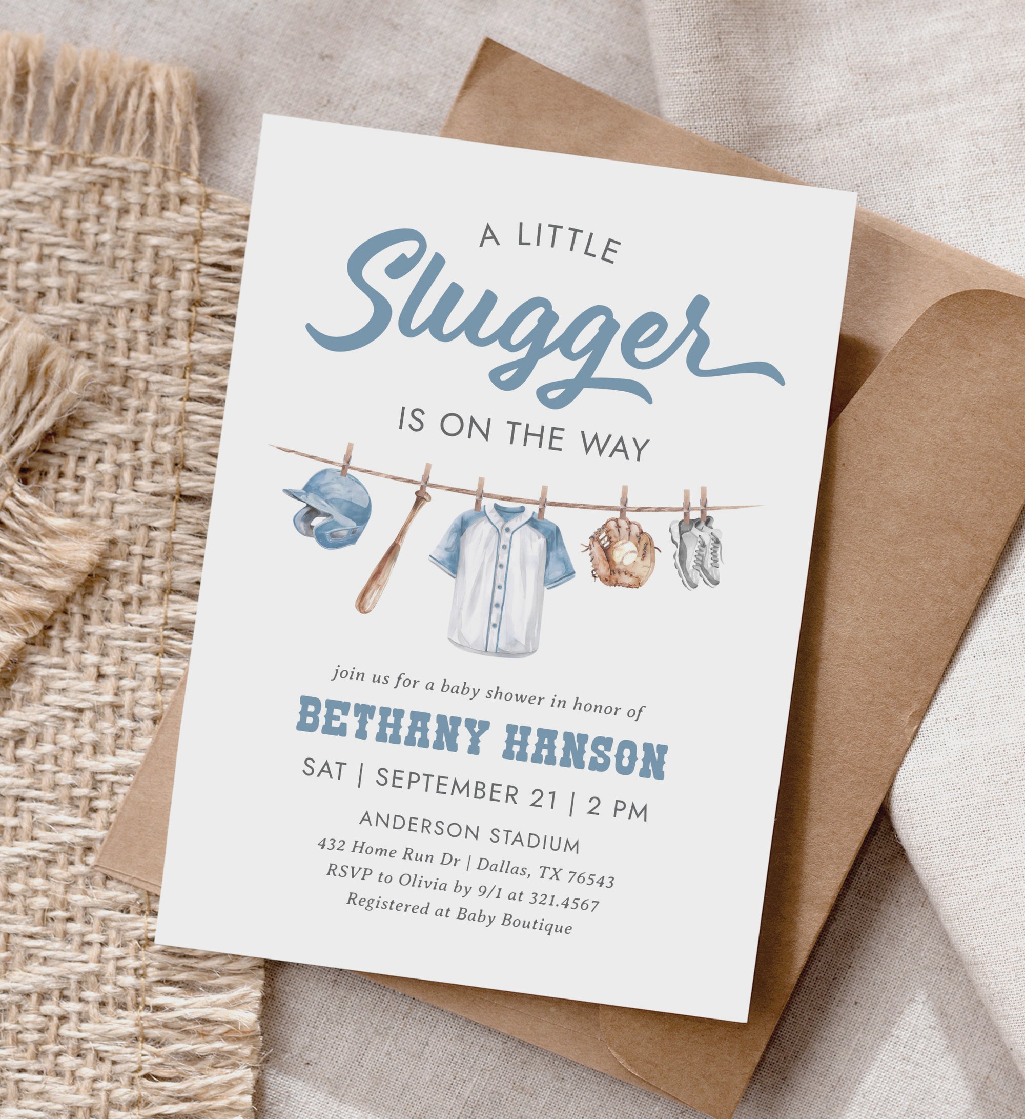 Editable Baseball Clothesline Baby Shower Invitation Template