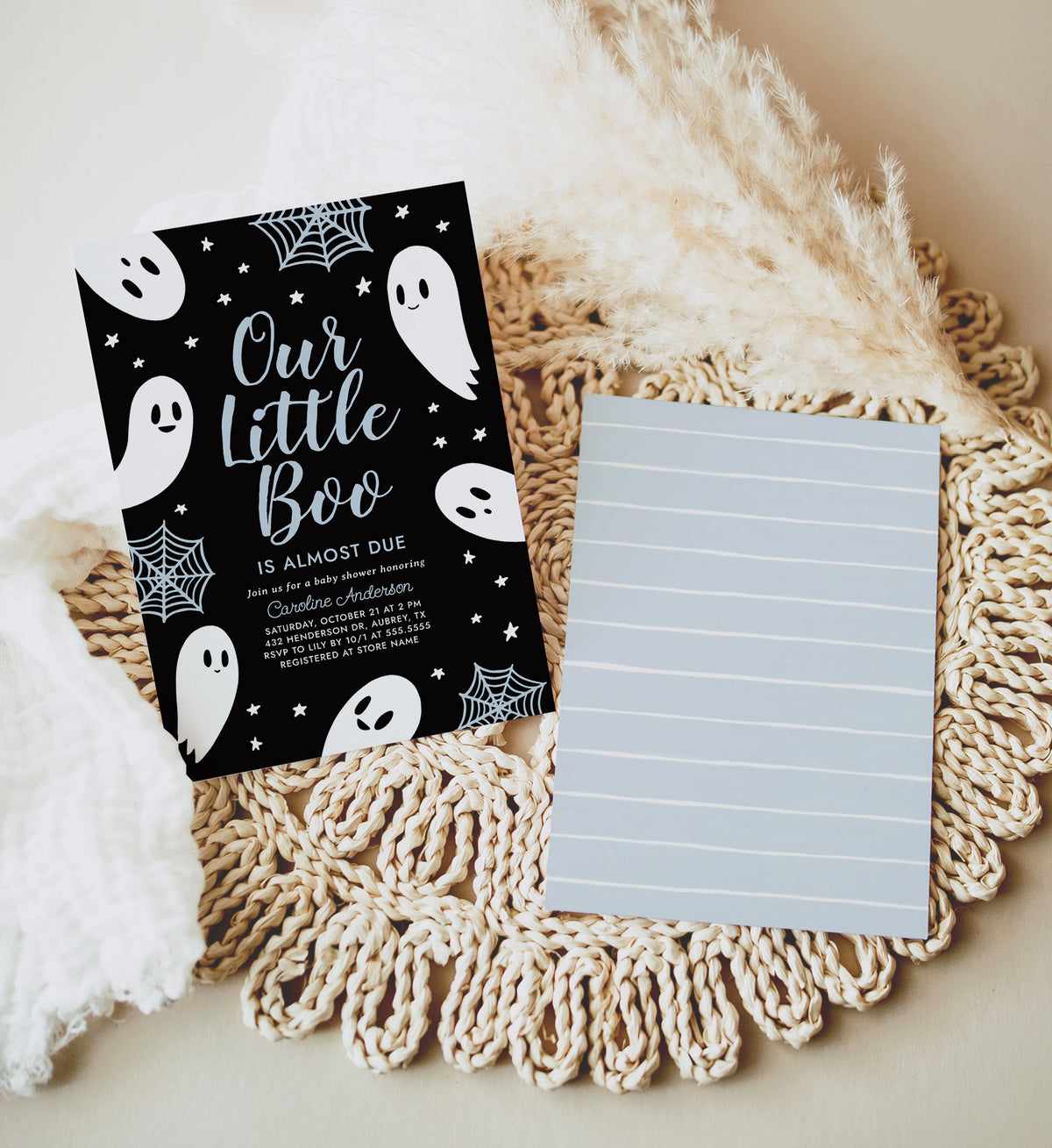 A Little Boo is Almost Due Baby Shower Invitation Template (Black &amp; Blue)