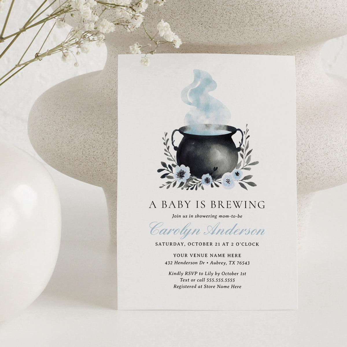A Baby is Brewing Boy Baby Shower Invitation Template