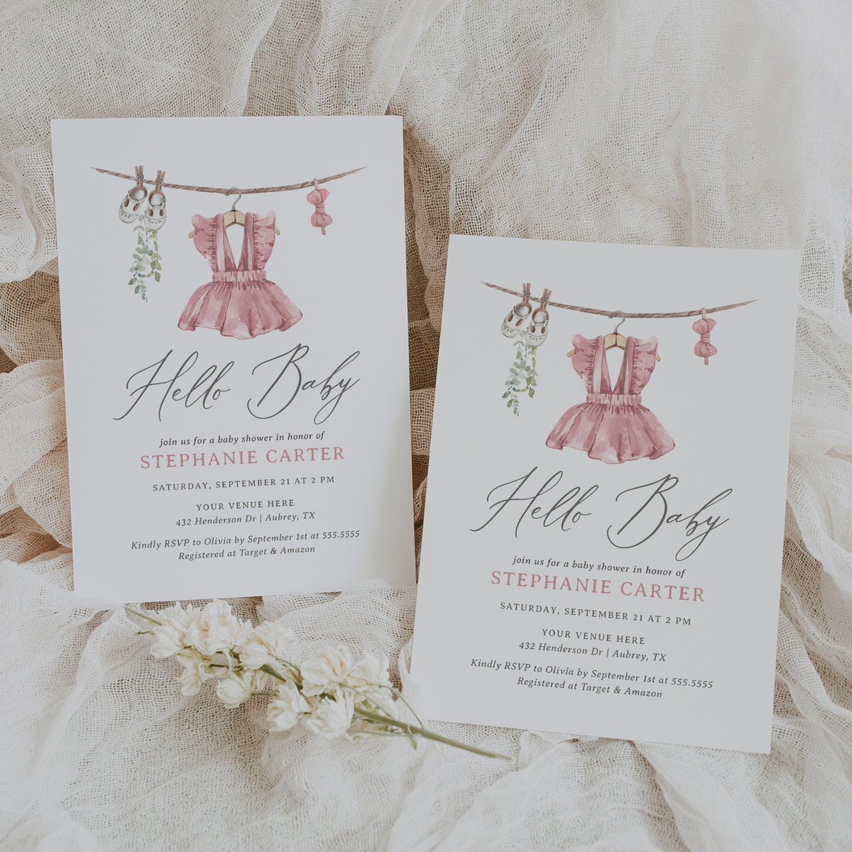 Pink Baby Clothes Baby Shower Invitation Template