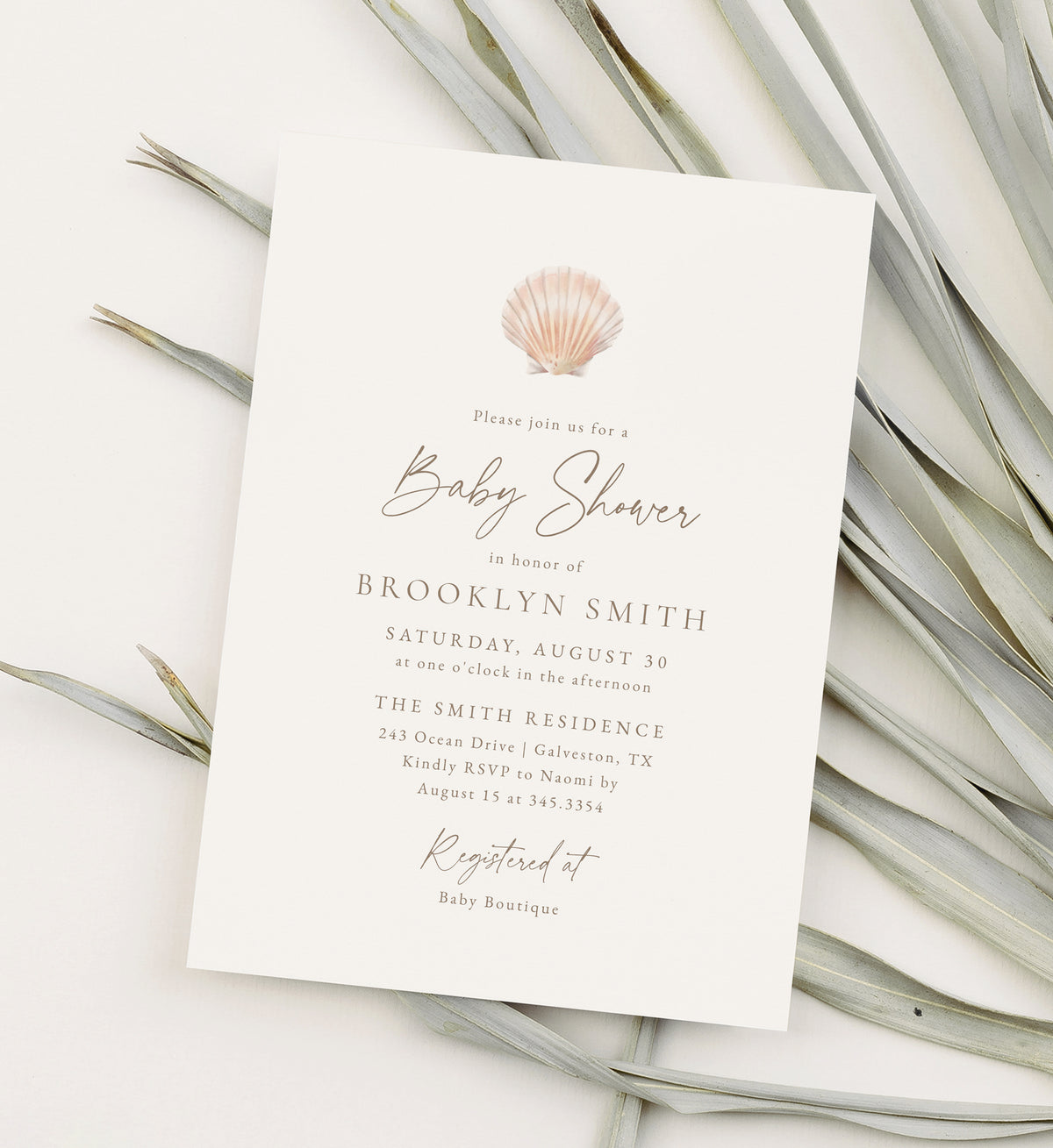 Minimalist Sea Shell Baby Shower Invitation