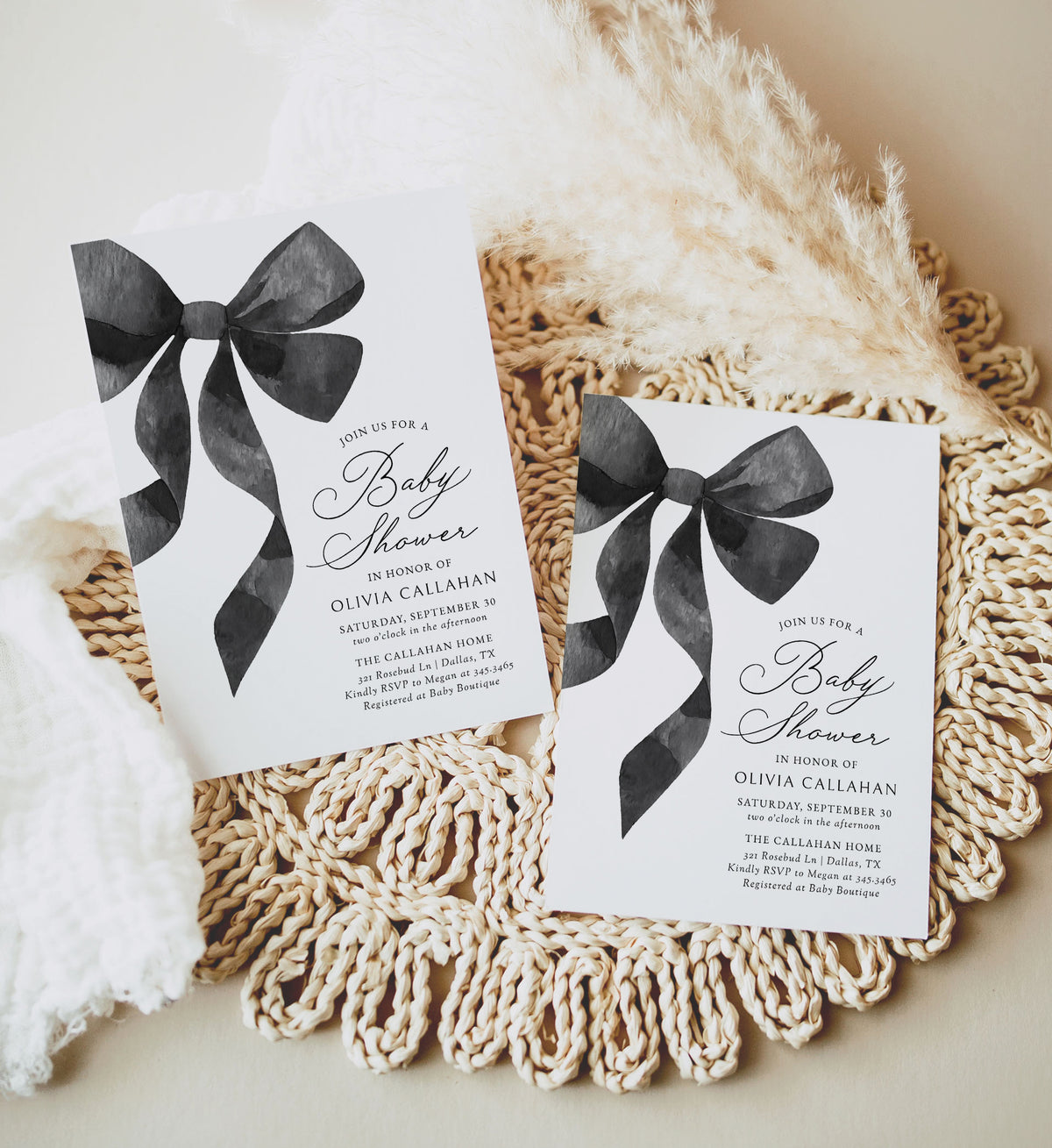 Black Ribbon Baby Shower Invitation Template
