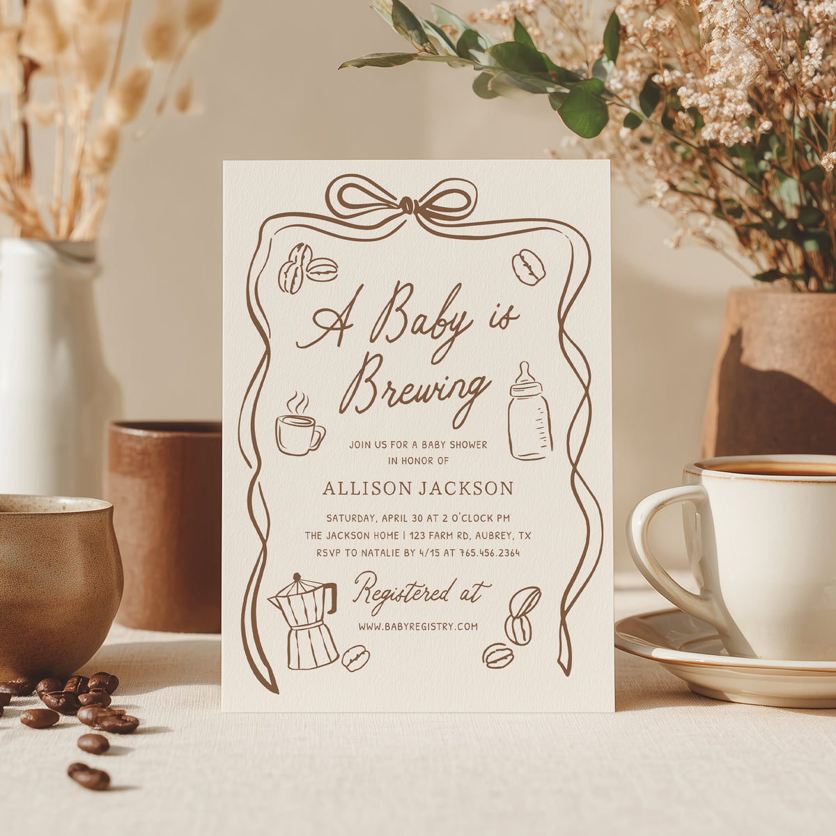 Hand Drawn Coffee Baby Shower Invitation