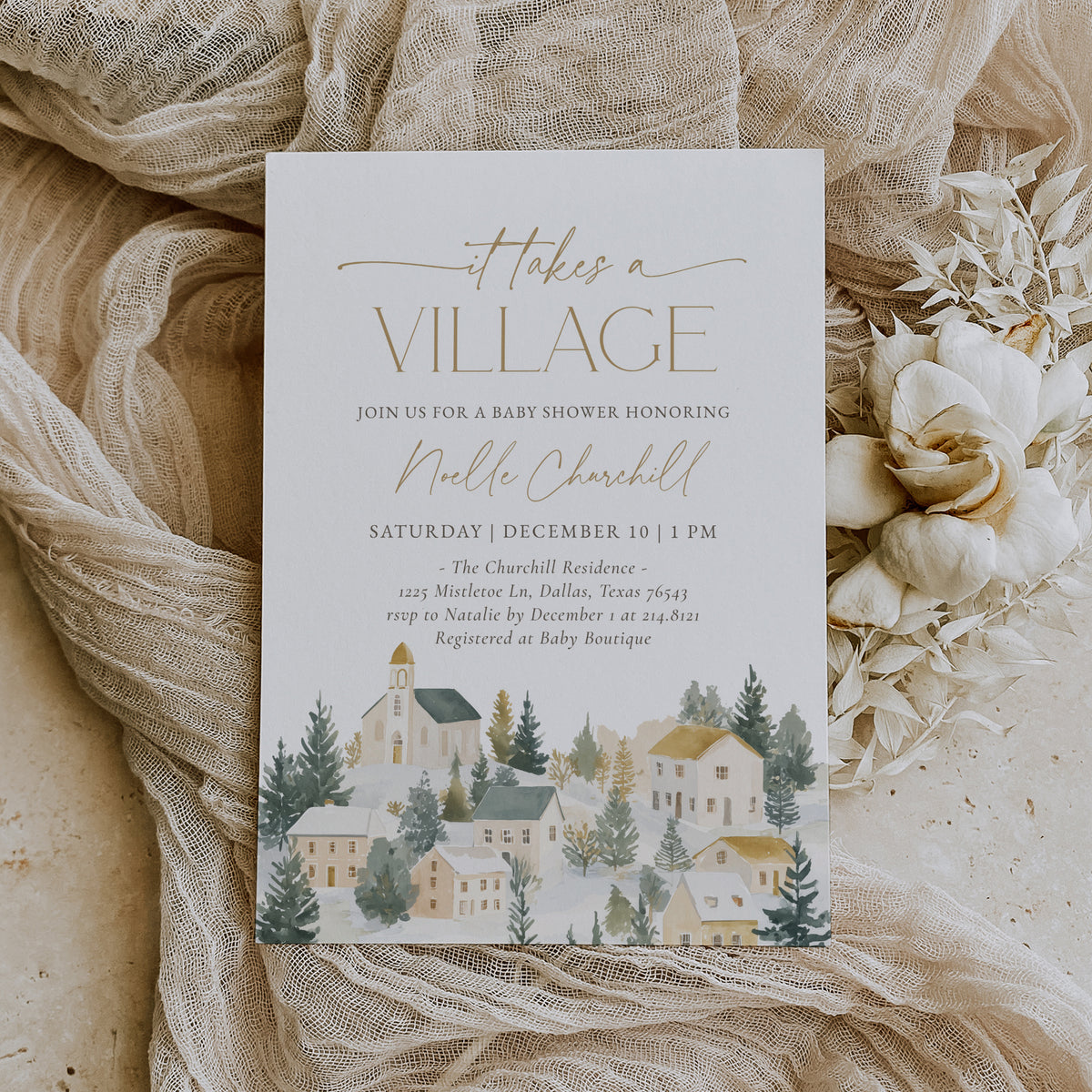 It Takes a Village Winter Baby Shower Invitation