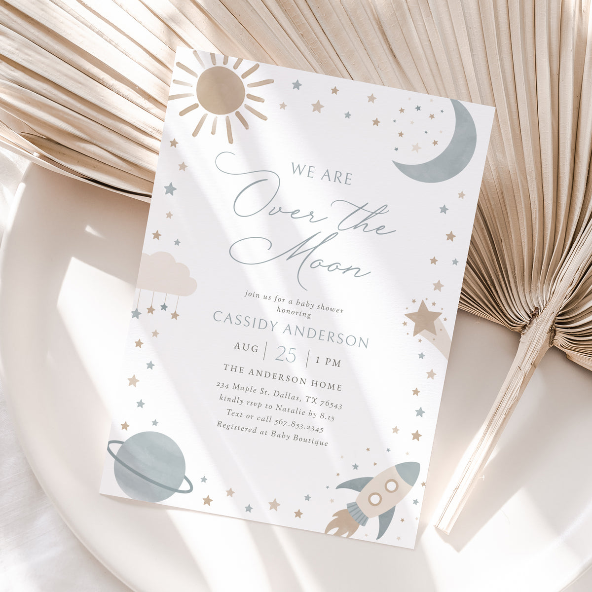 Blue Outer Space Baby Shower Invitation