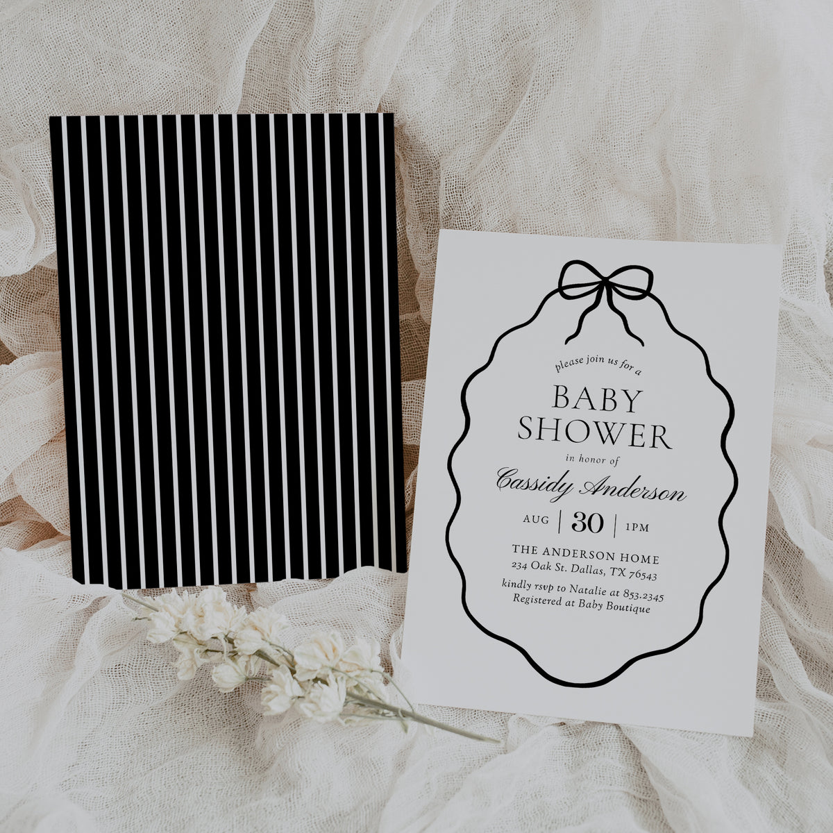 Black Bow Baby Shower Invitation Template