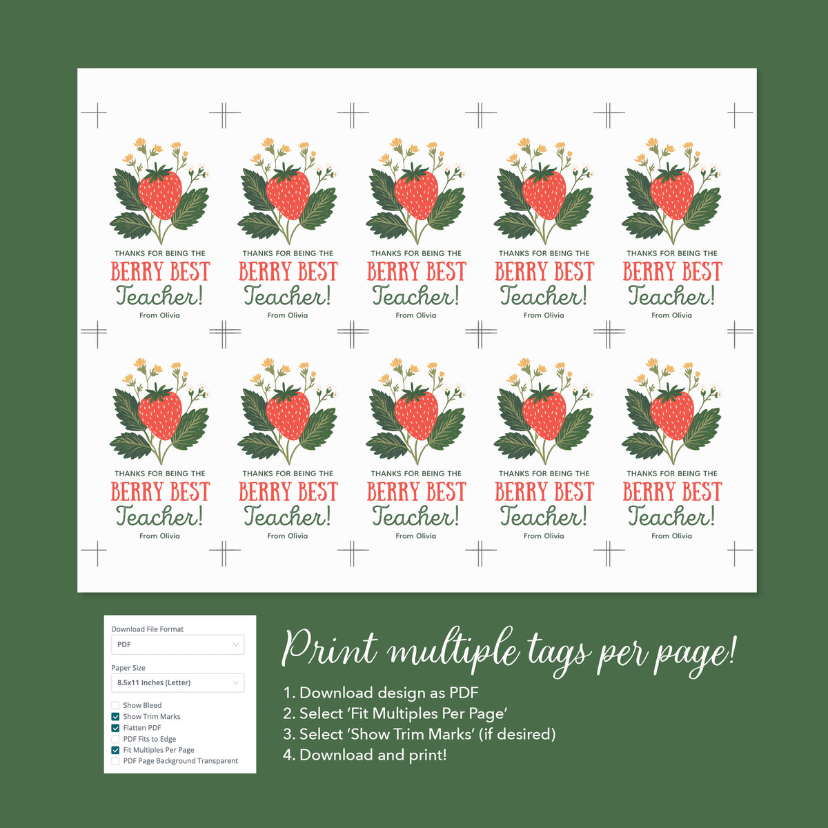 Strawberry Teacher Appreciation Tag Template