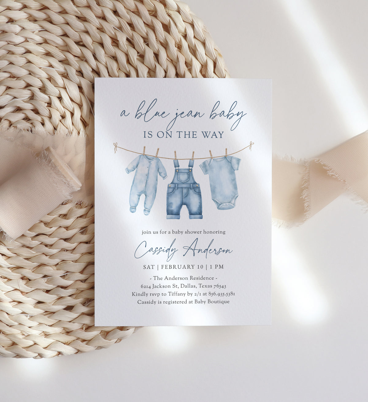 Blue Jean Denim Baby Shower Invitation