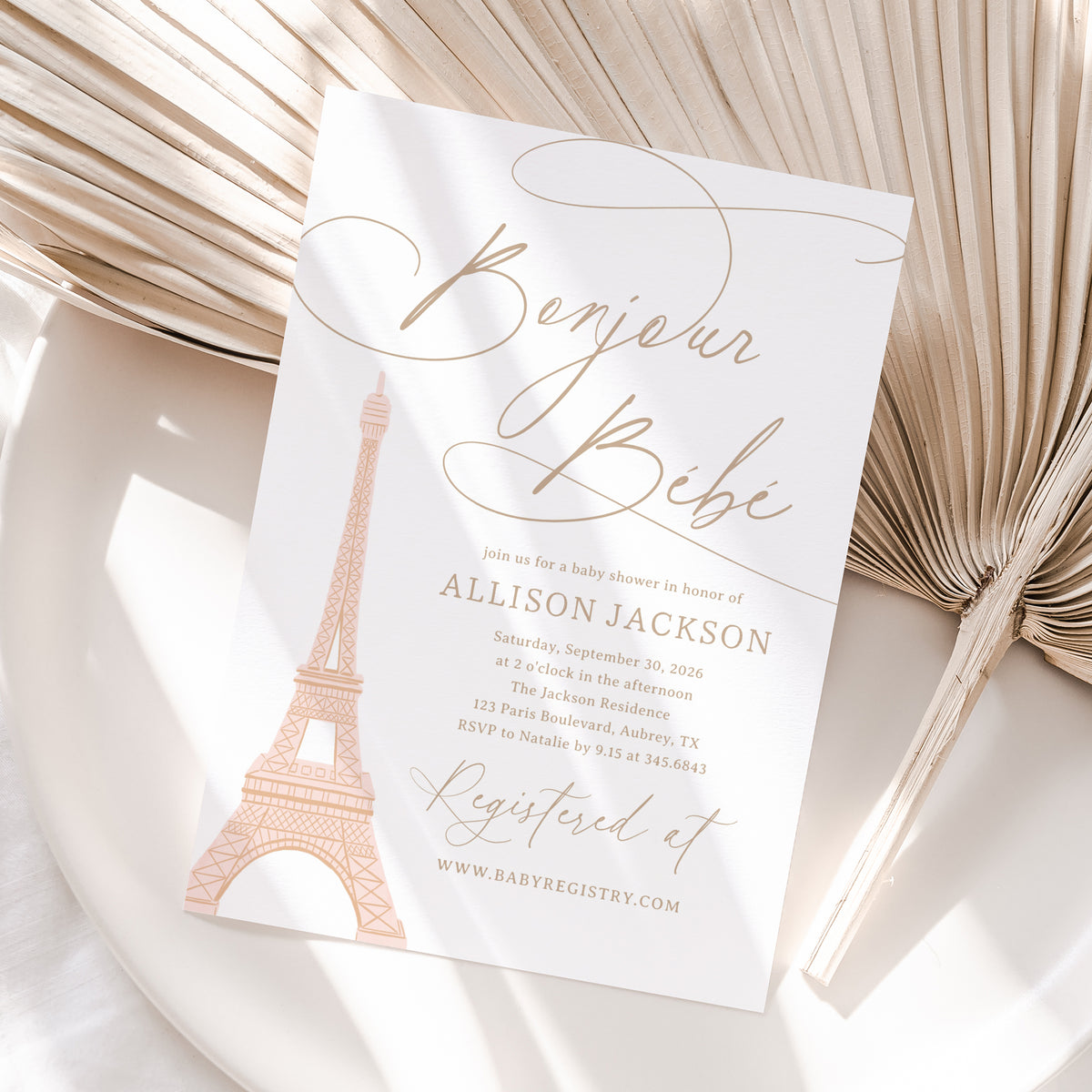 Bonjour Bebe Eiffel Tower Baby Shower Invitation