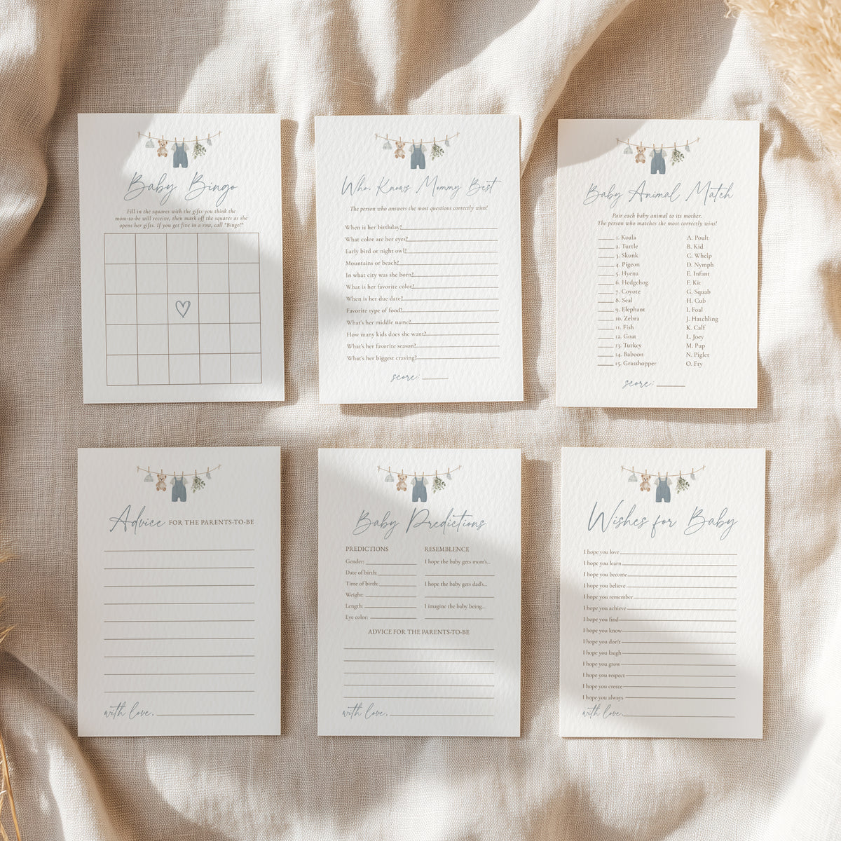 Blue Overalls Clothesline Baby Shower Games