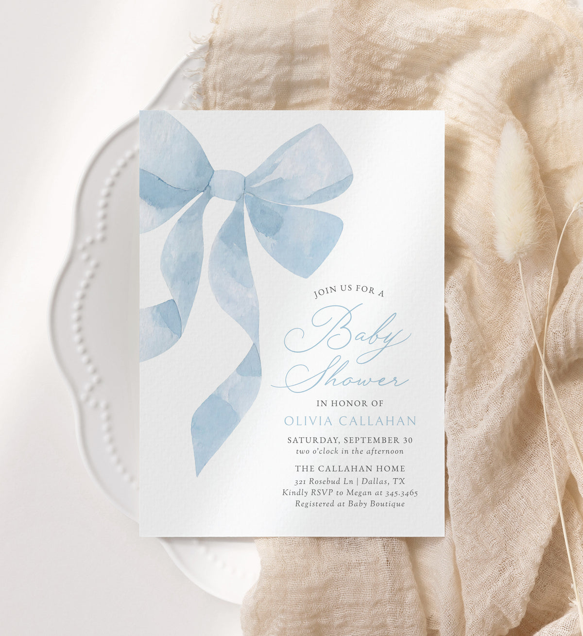 Blue Ribbon Baby Shower Invitation