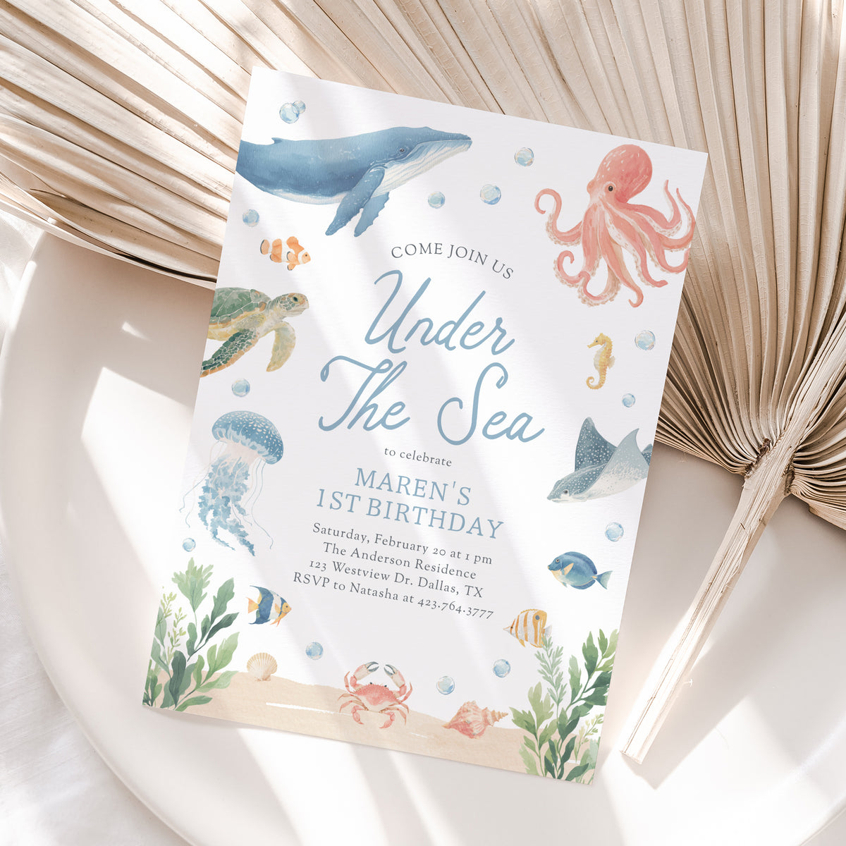 Under the Sea Ocean Animals Birthday Invitation