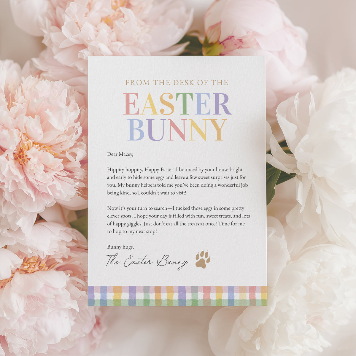 Gingham Easter Bunny Letter