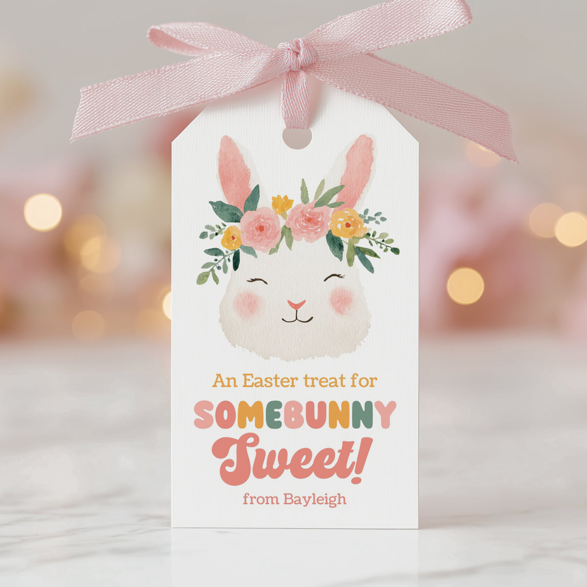 Flower Crown Bunny Easter Tag