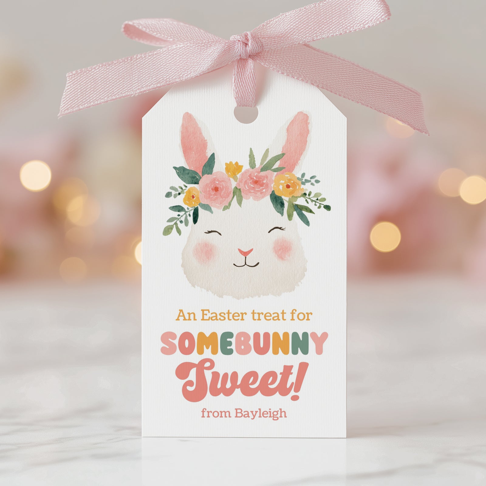 Flower Crown Bunny Easter Tag