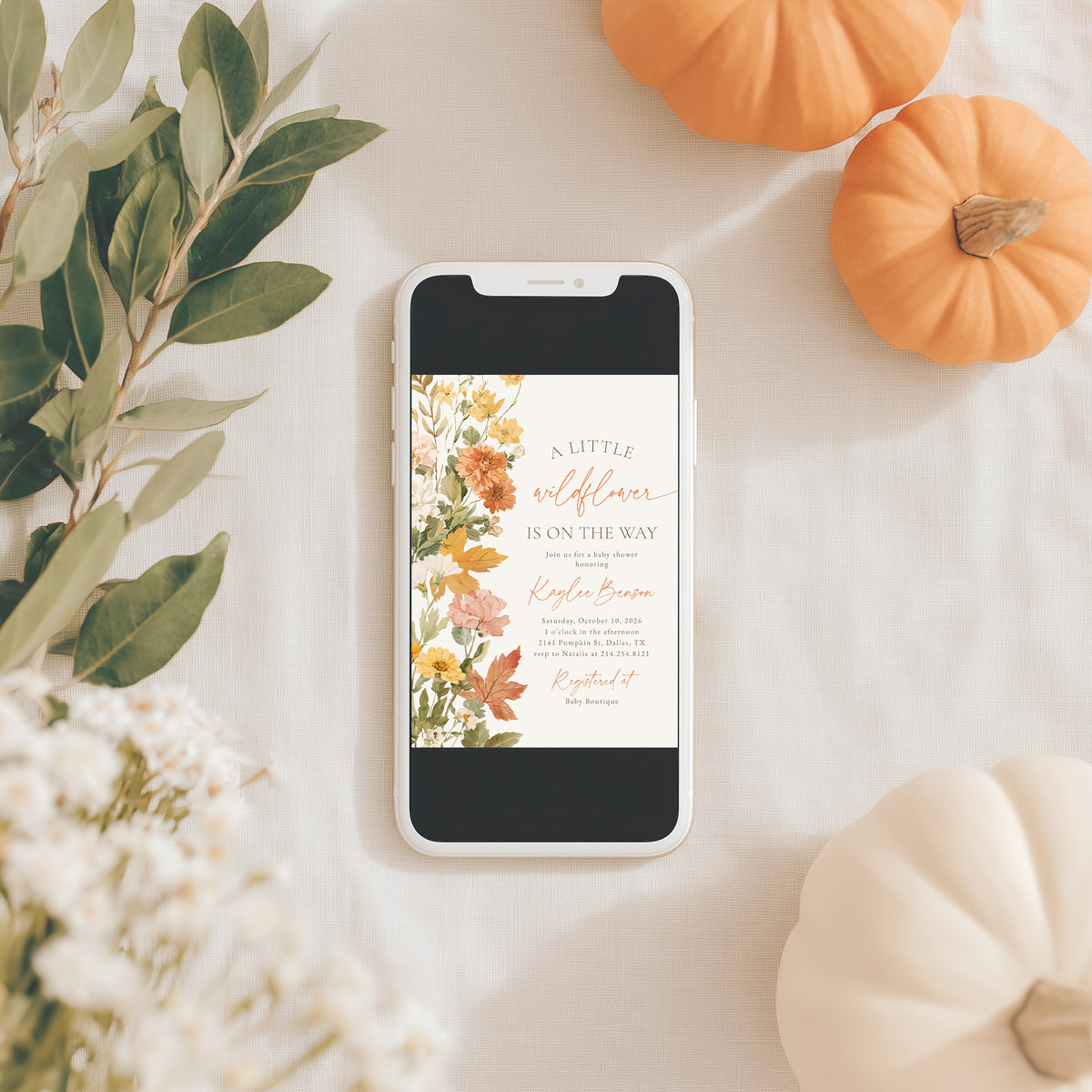 Fall Wildflower Baby Shower Invitation