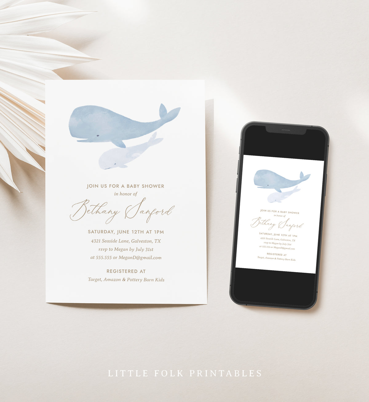 Editable Under the Sea Whale Baby Shower Invitation Template