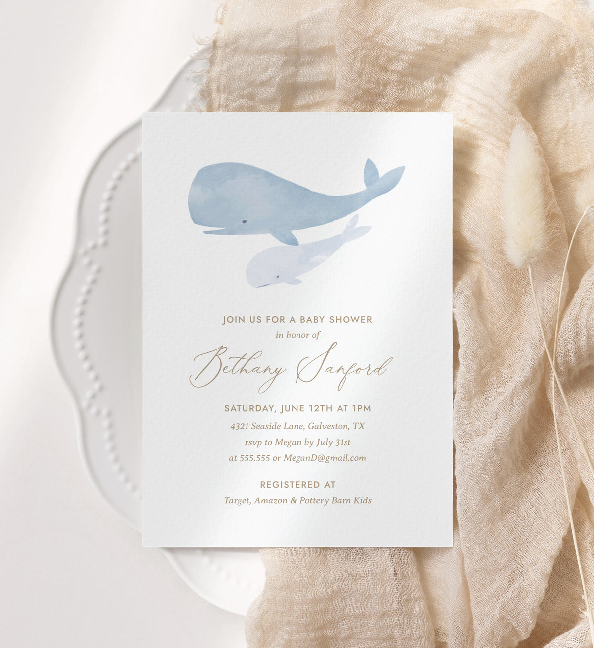 Editable Under the Sea Whale Baby Shower Invitation Template