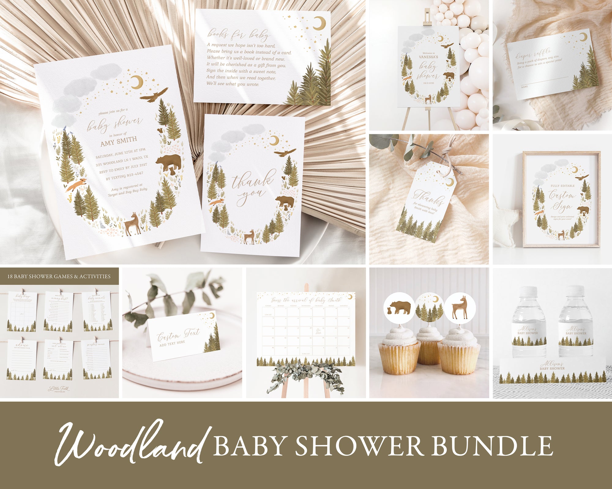 Editable Woodland Baby Shower Invitation Bundle