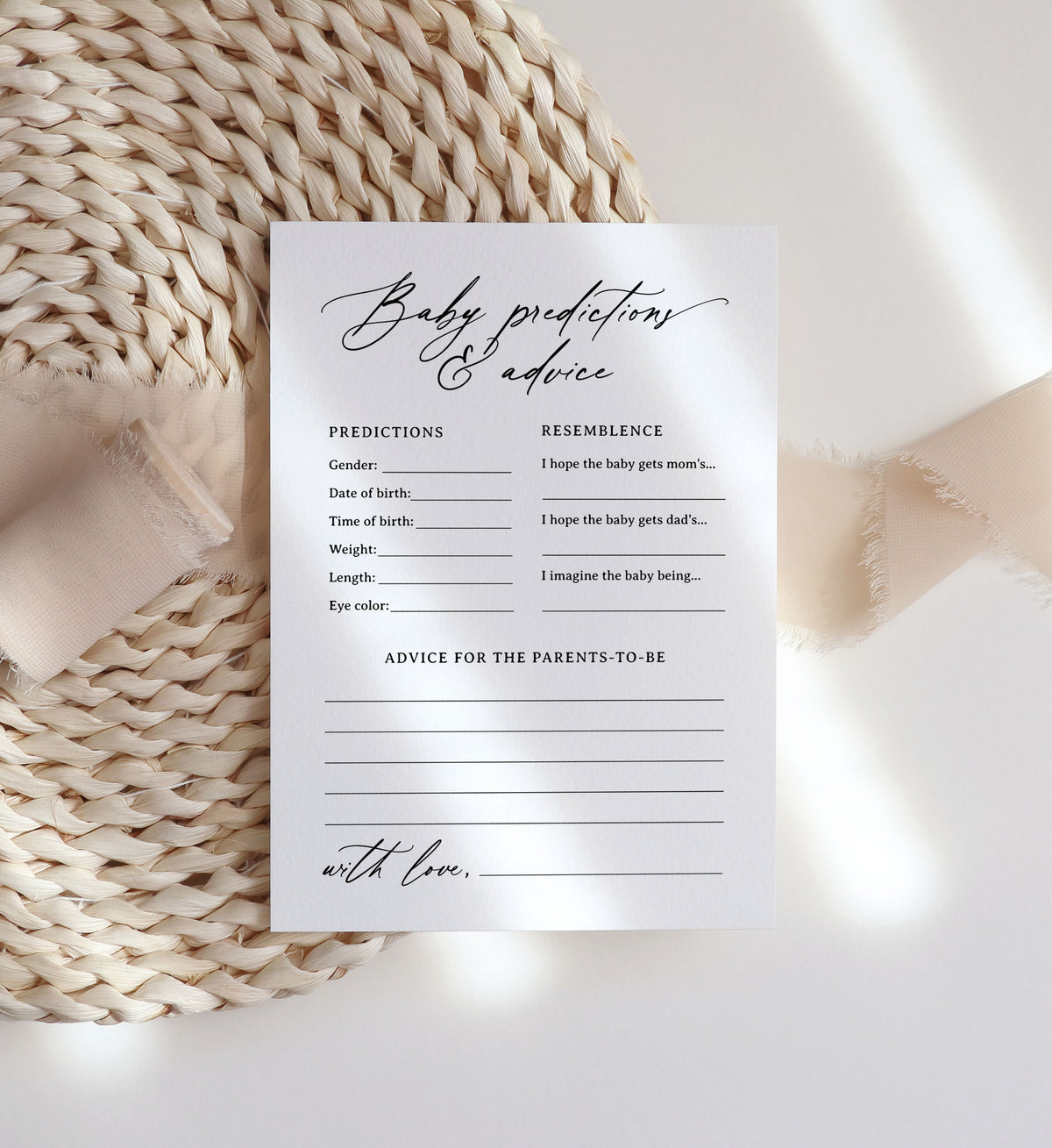 Minimalist Black Script Baby Predictions Template