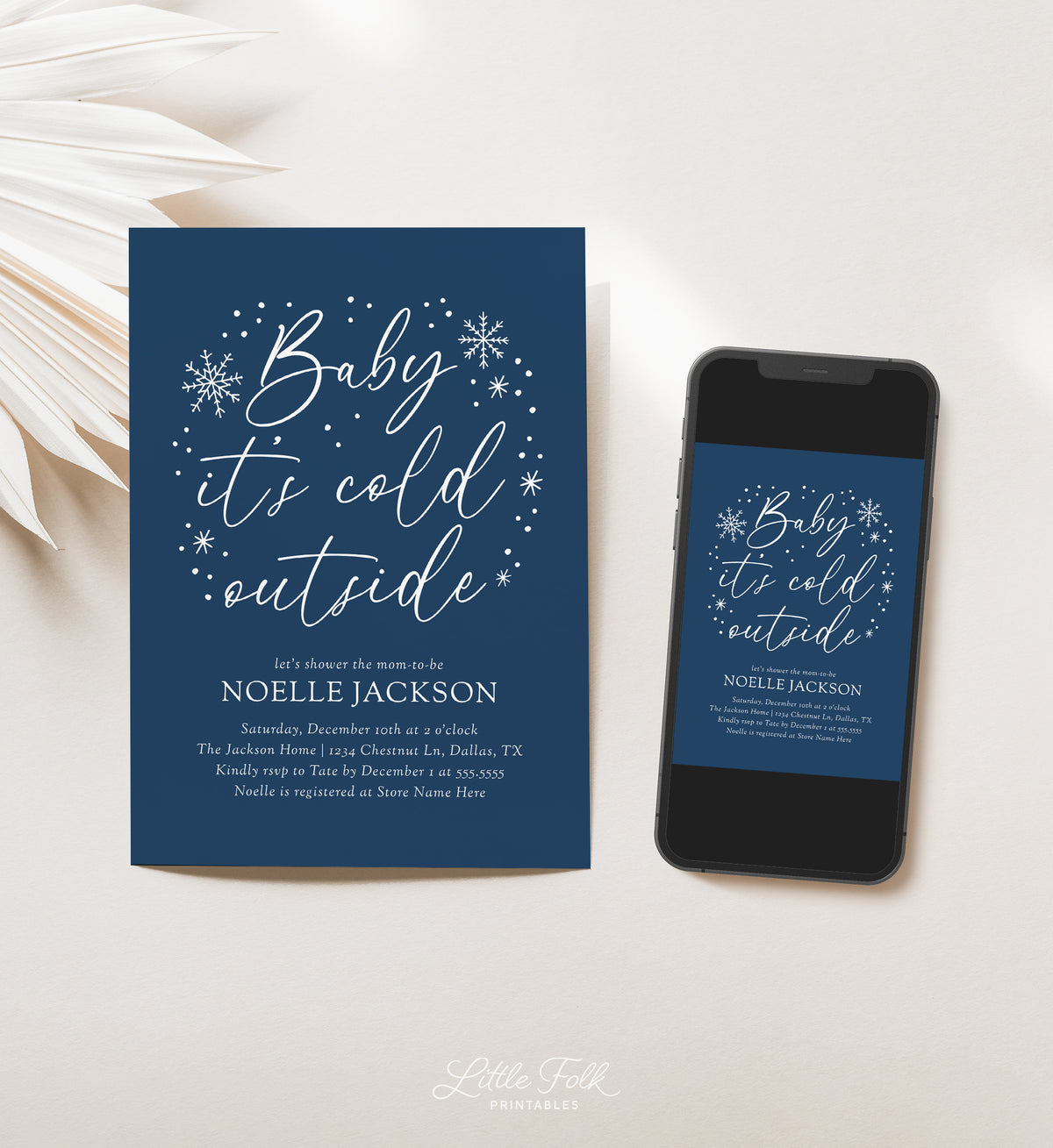Blue Snowflake Baby Shower Invitation Template