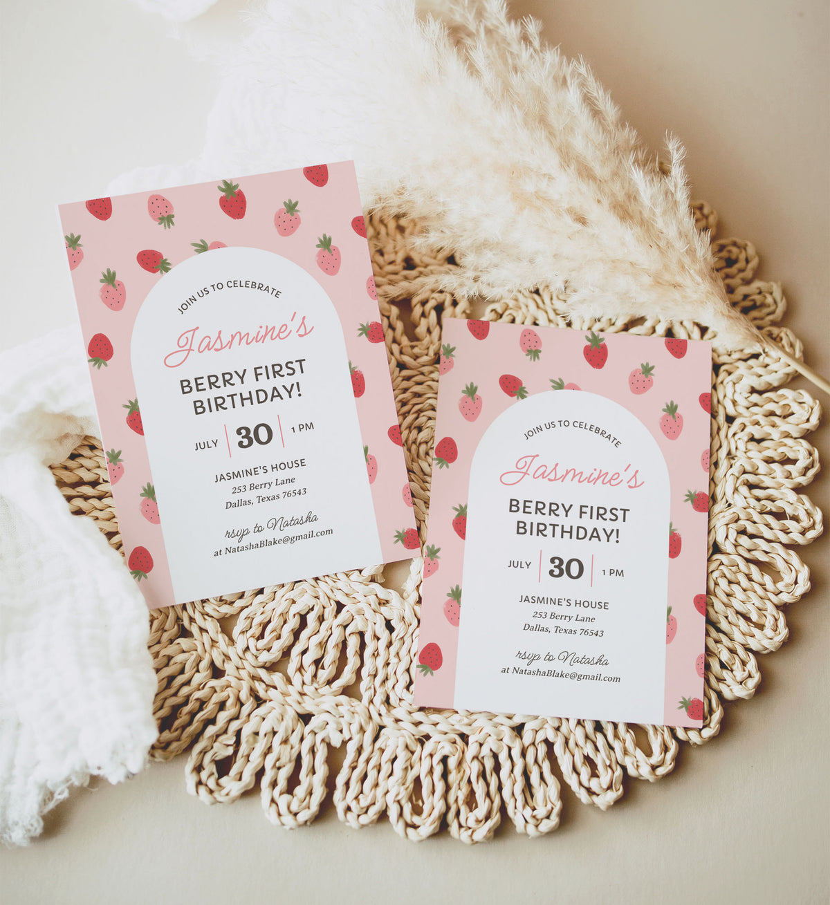 Editable Strawberry Birthday Party Invitation Template