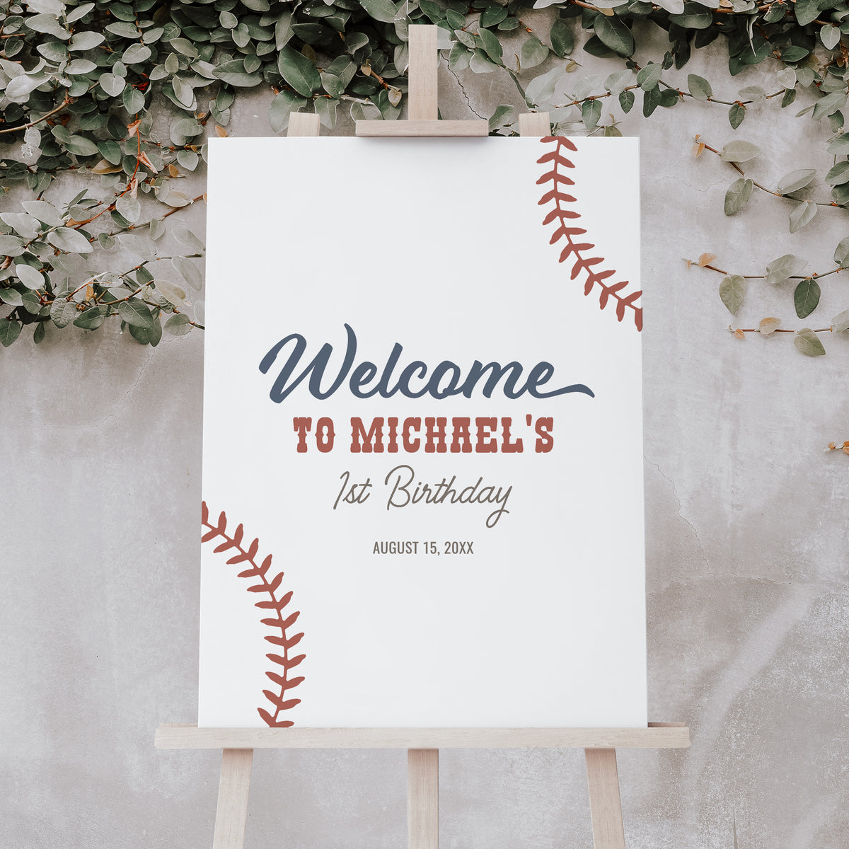 Editable Baseball Birthday Welcome Sign Template