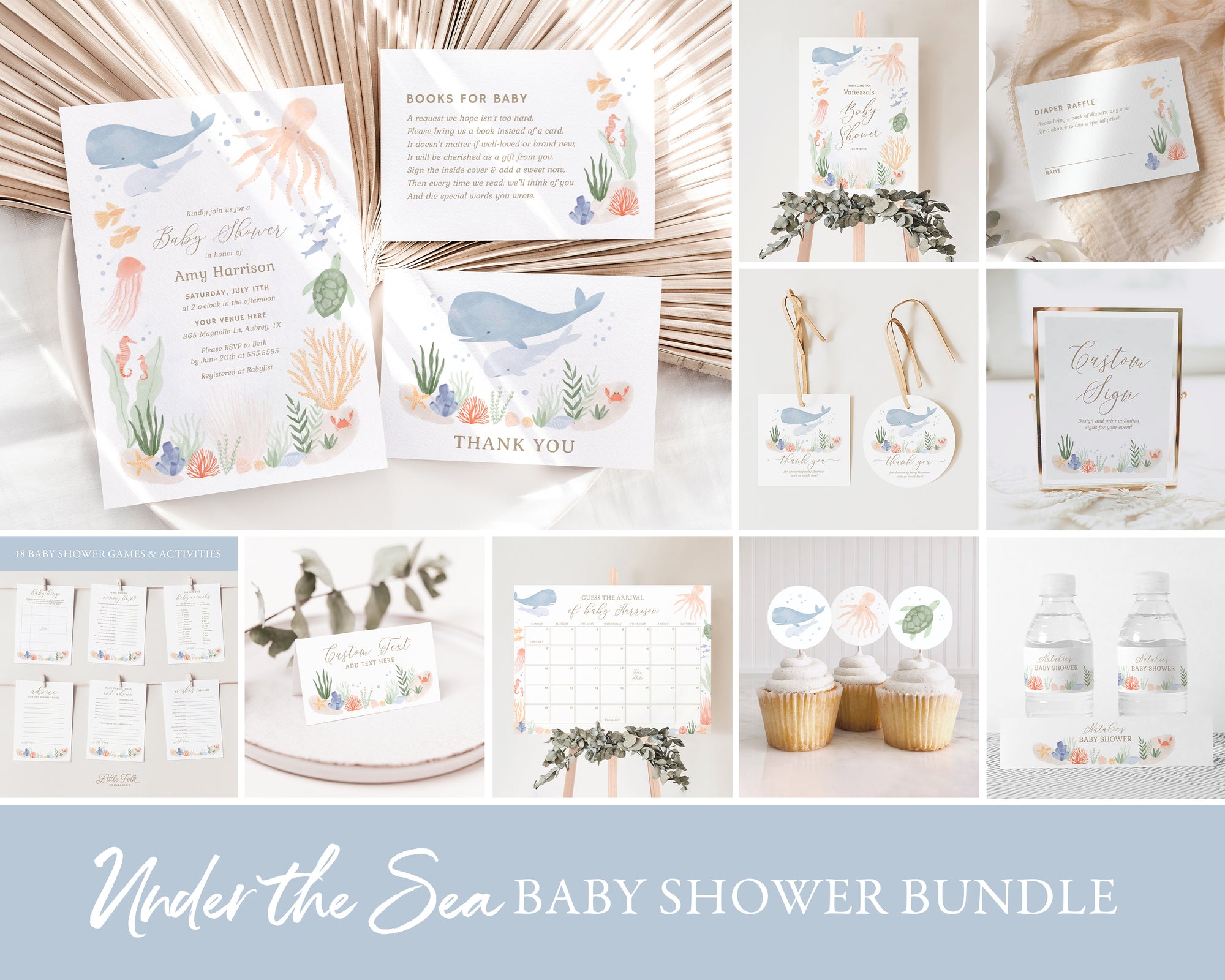 Editable Under the Sea Baby Shower Invitation Bundle