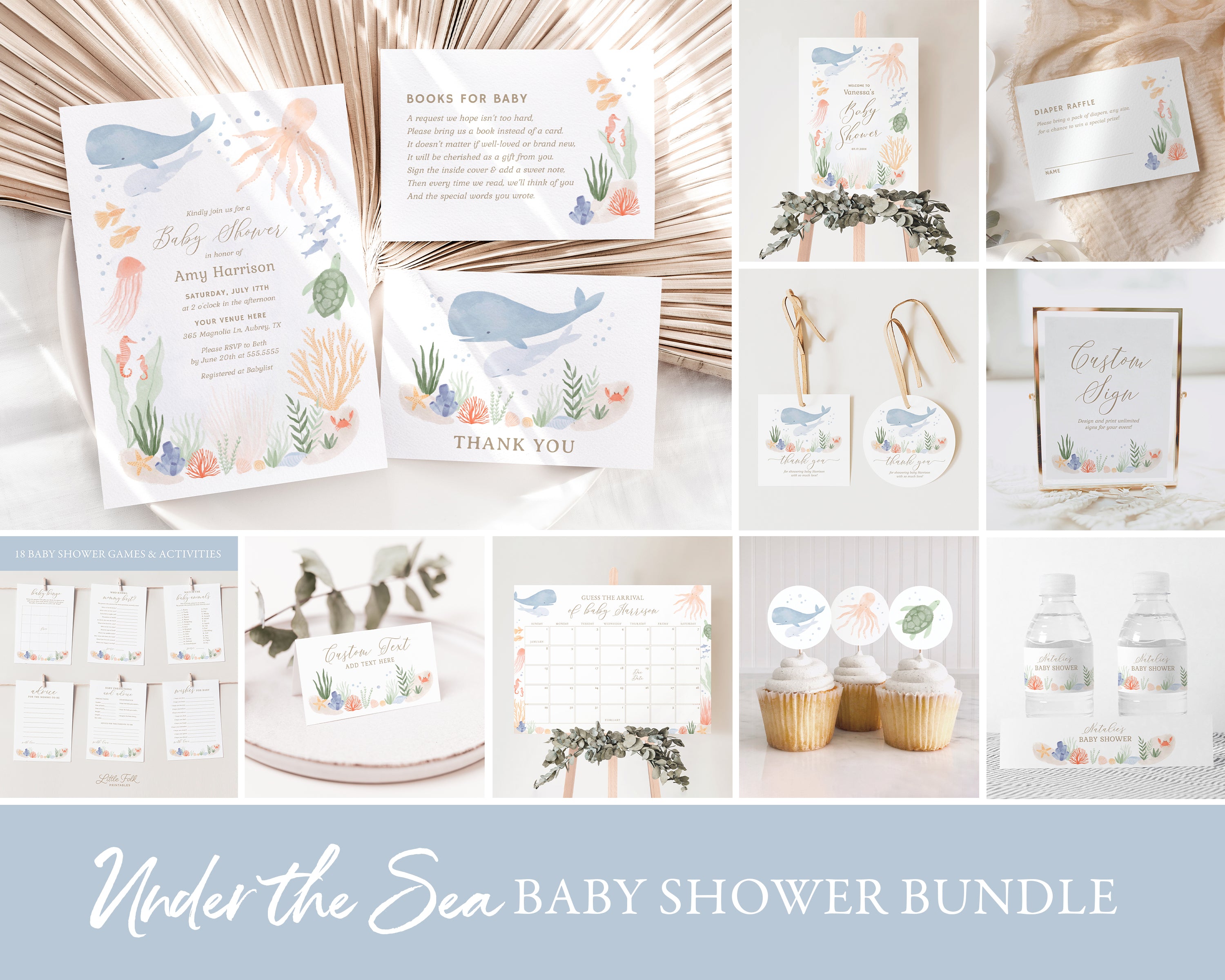 Editable Under the Sea Baby Shower Invitation Bundle - Little Folk ...