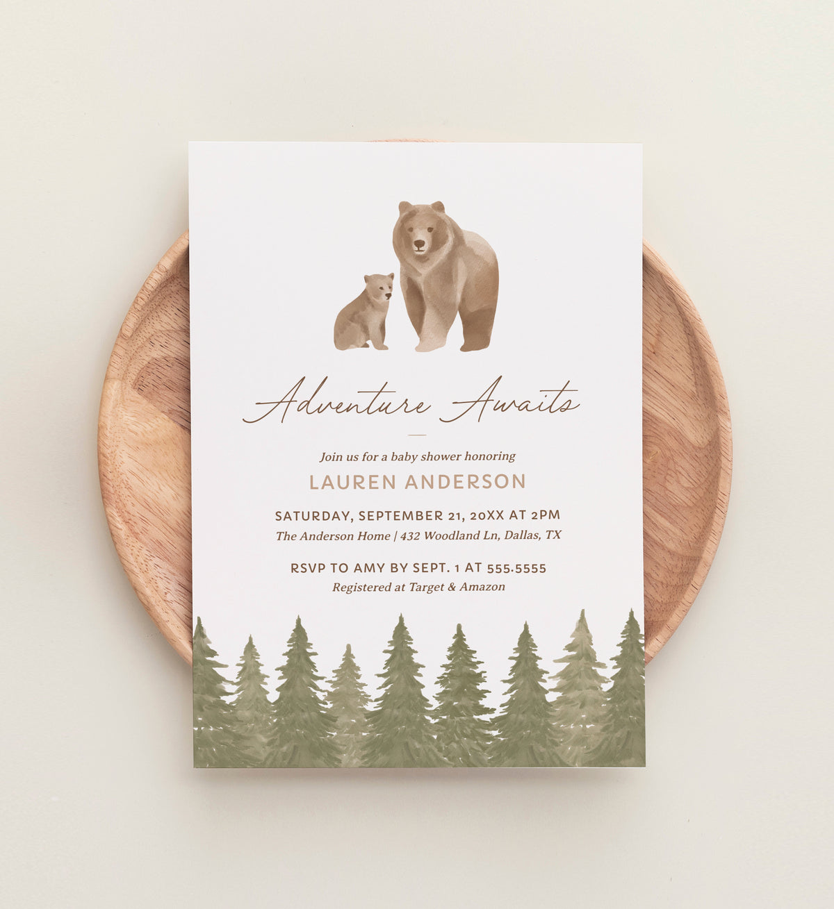 Editable Woodland Bear Baby Shower Invitation Template
