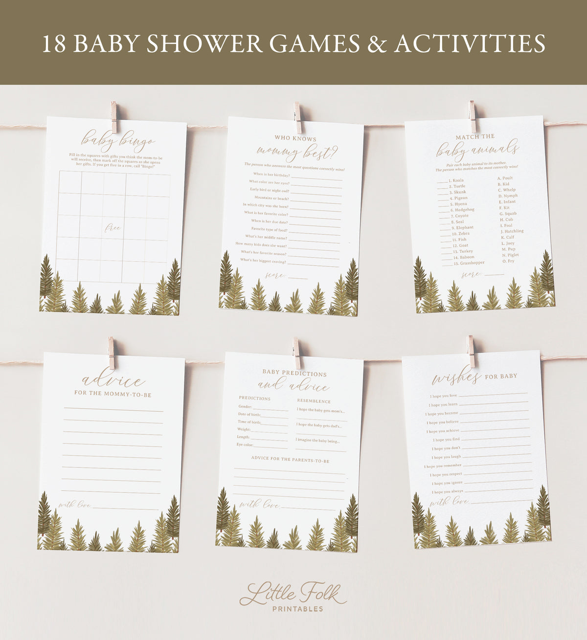 Editable Woodland Baby Shower Games Bundle