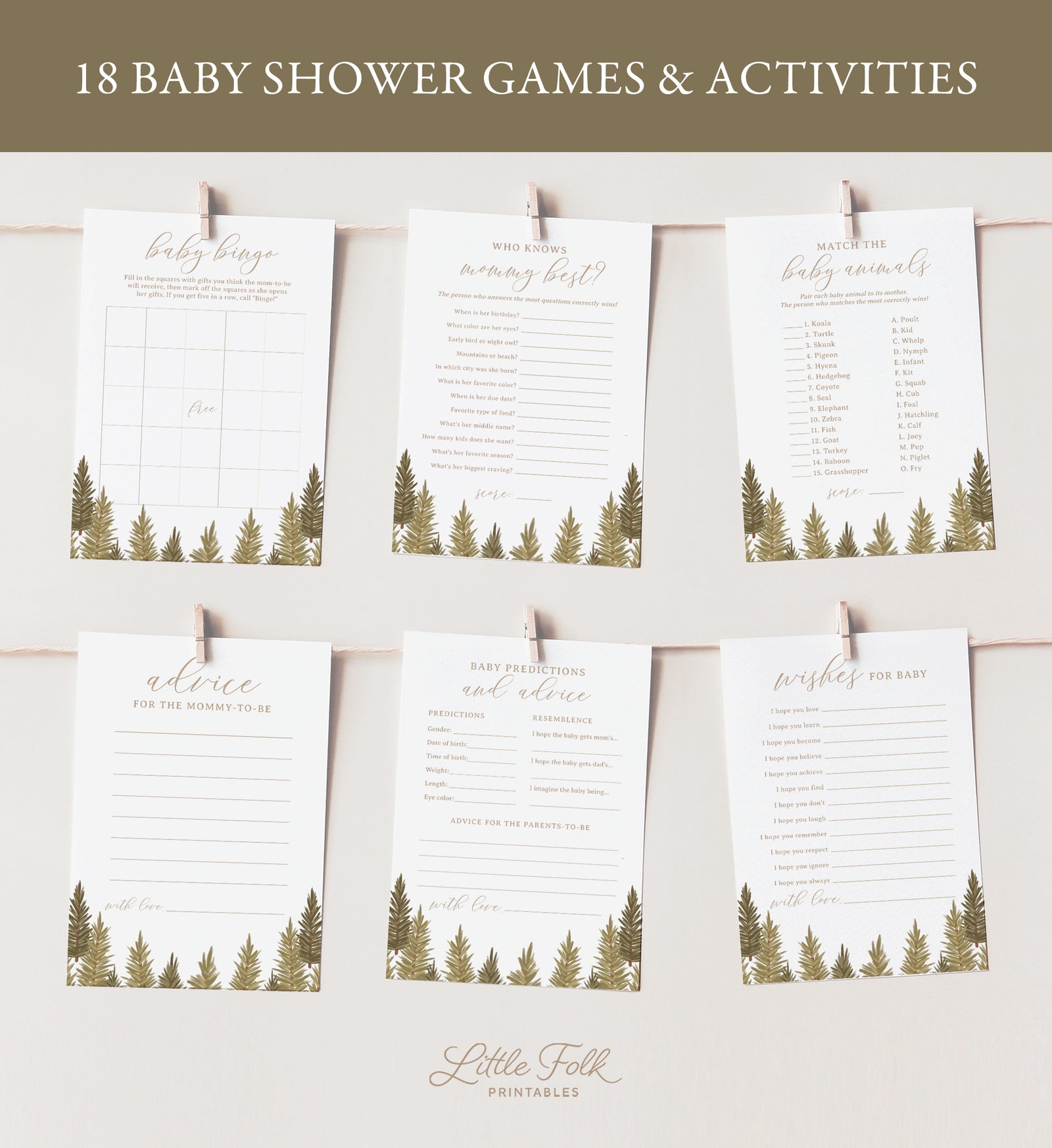 Editable Woodland Baby Shower Games Bundle