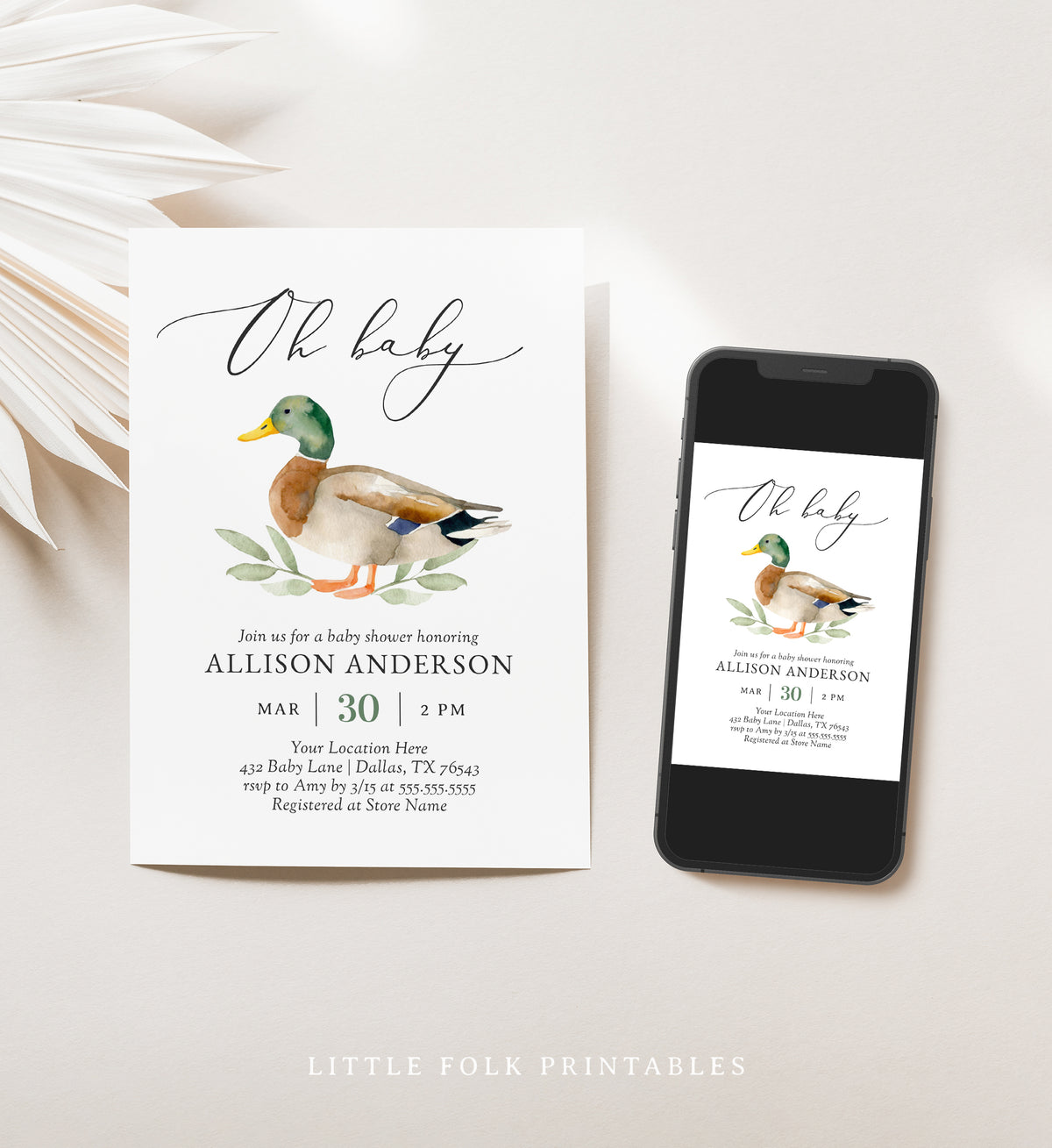Editable Duck Baby Shower Invitation Template - Little Folk Printables