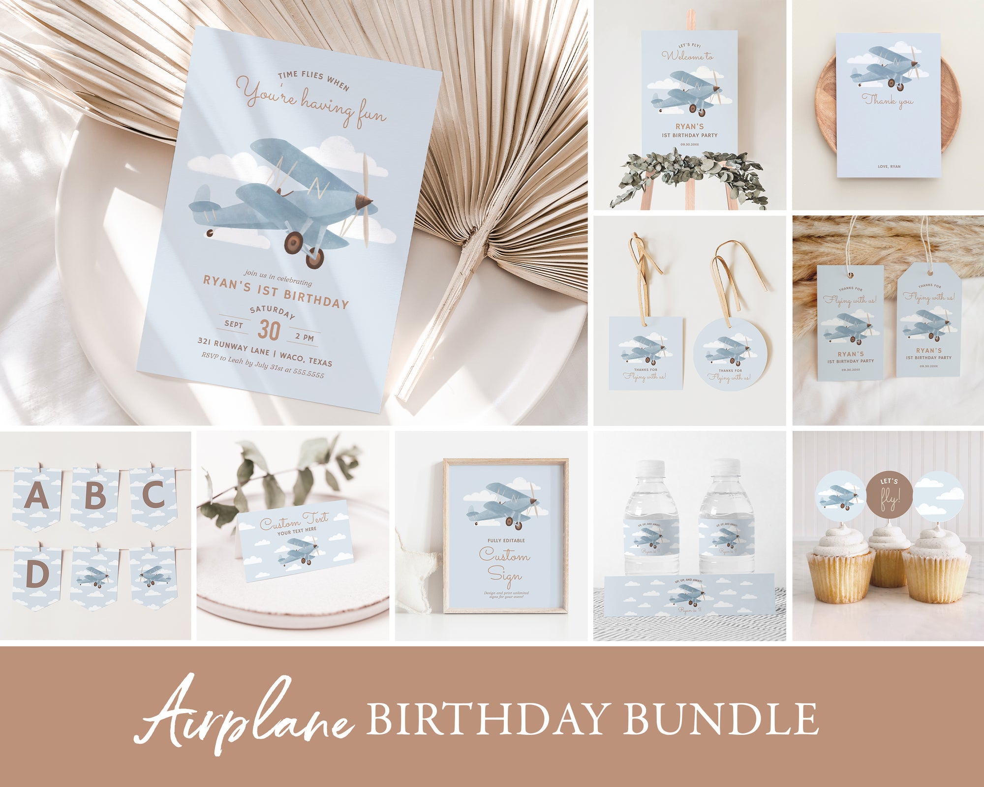 Editable Airplane Any Age Birthday Bundle