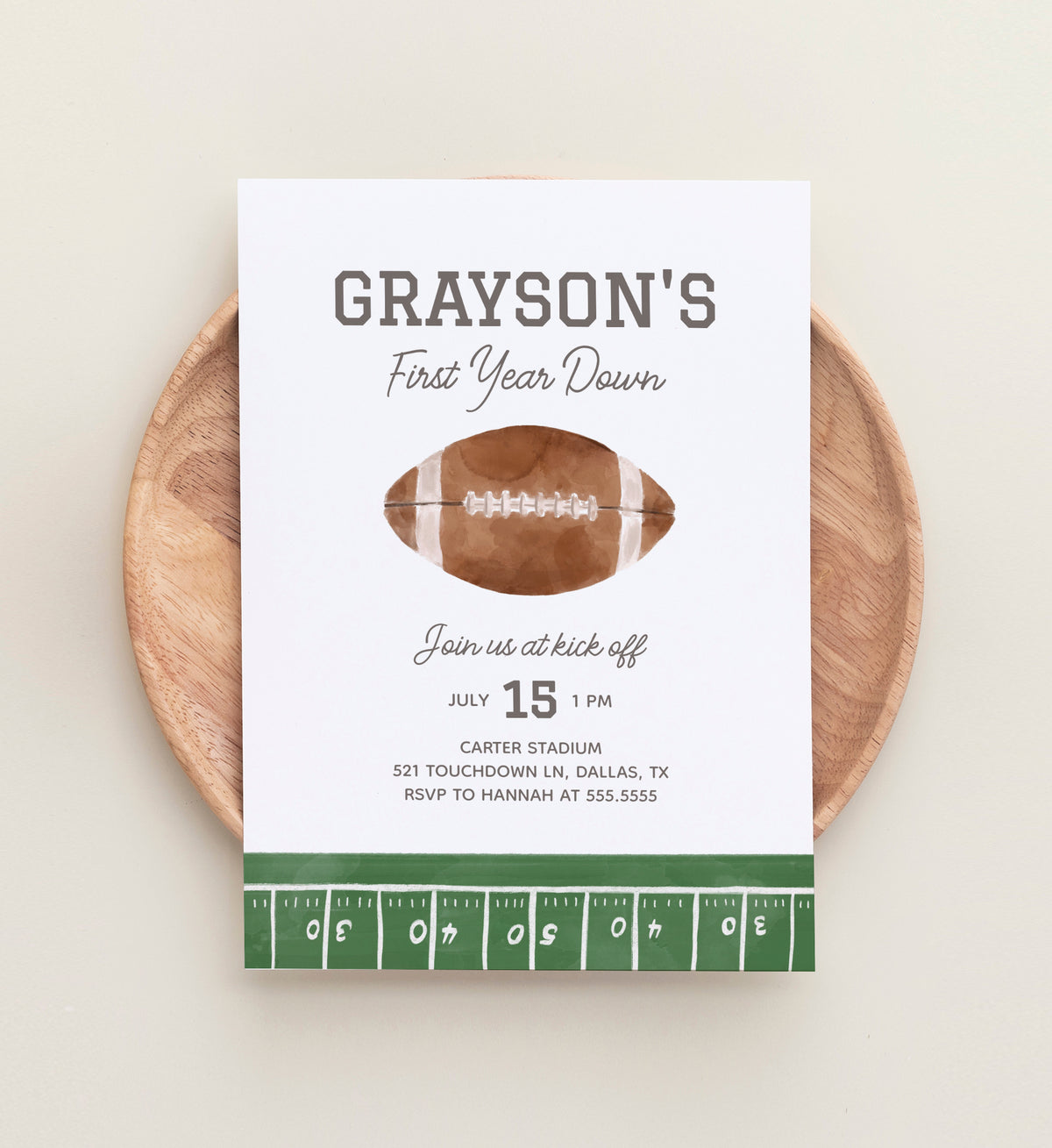 Editable Football 1st Birthday Party Invitation Template