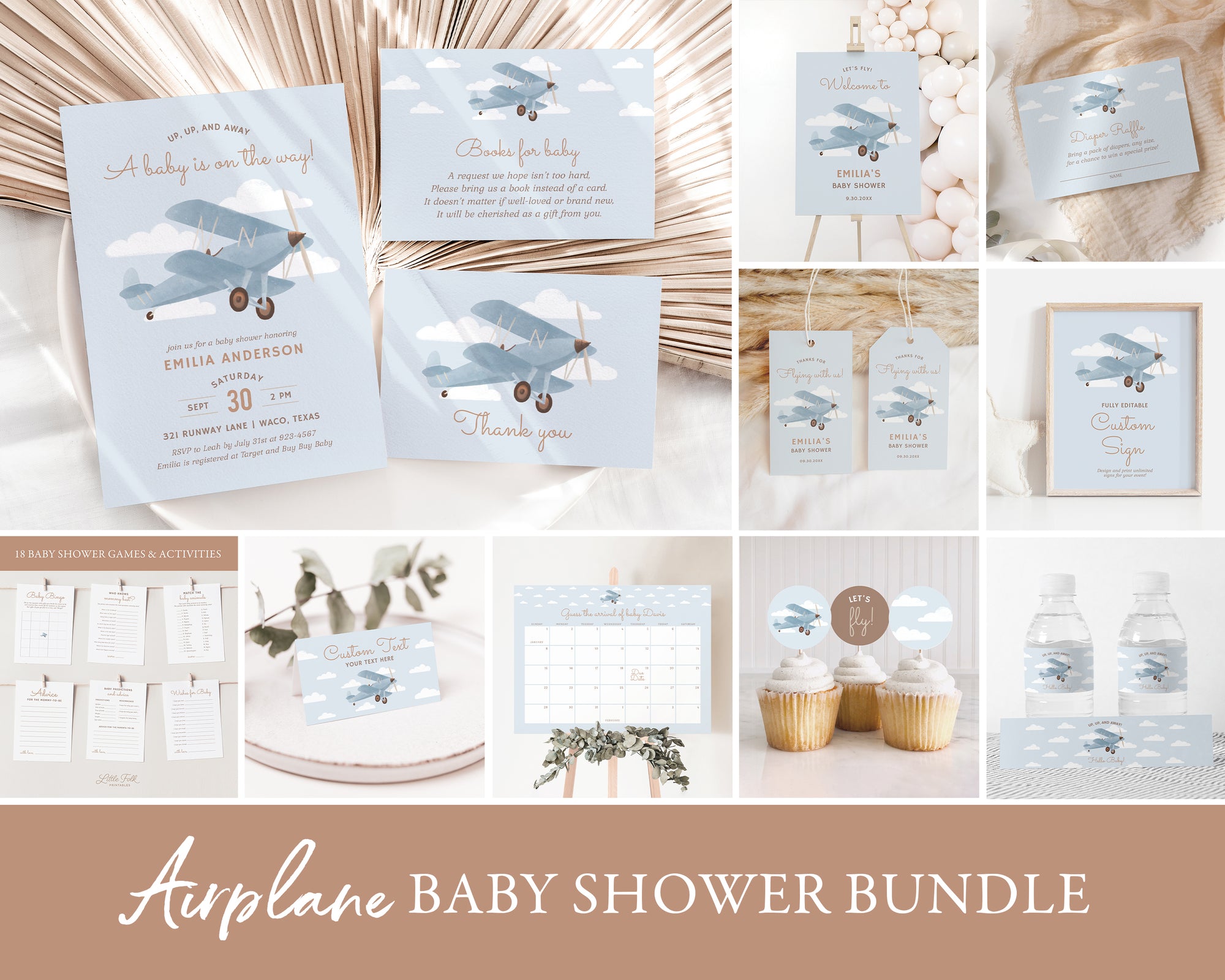 Editable Airplane Baby Shower Invitation Bundle