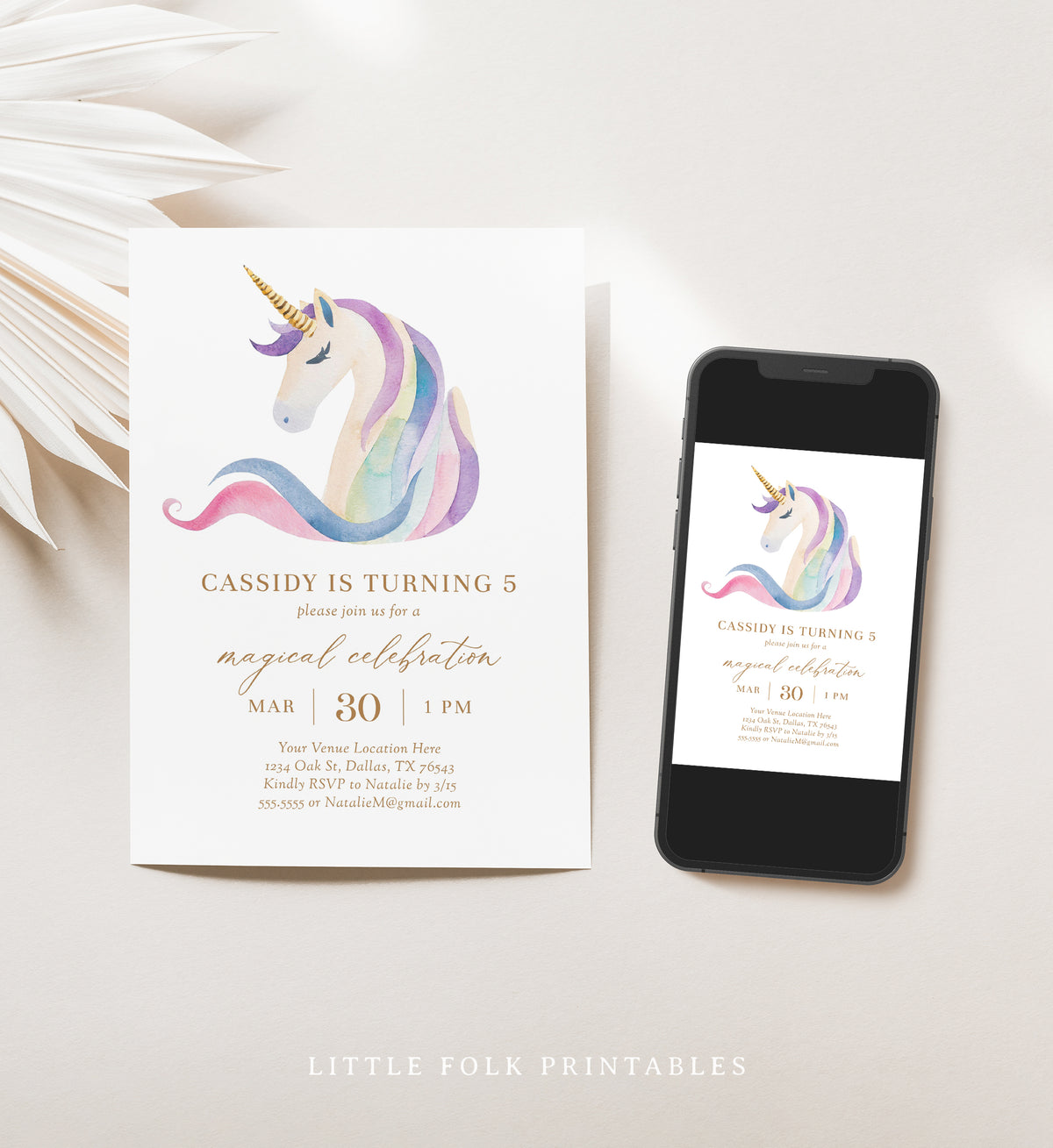 Editable Pastel Unicorn Birthday Party Invitation Template