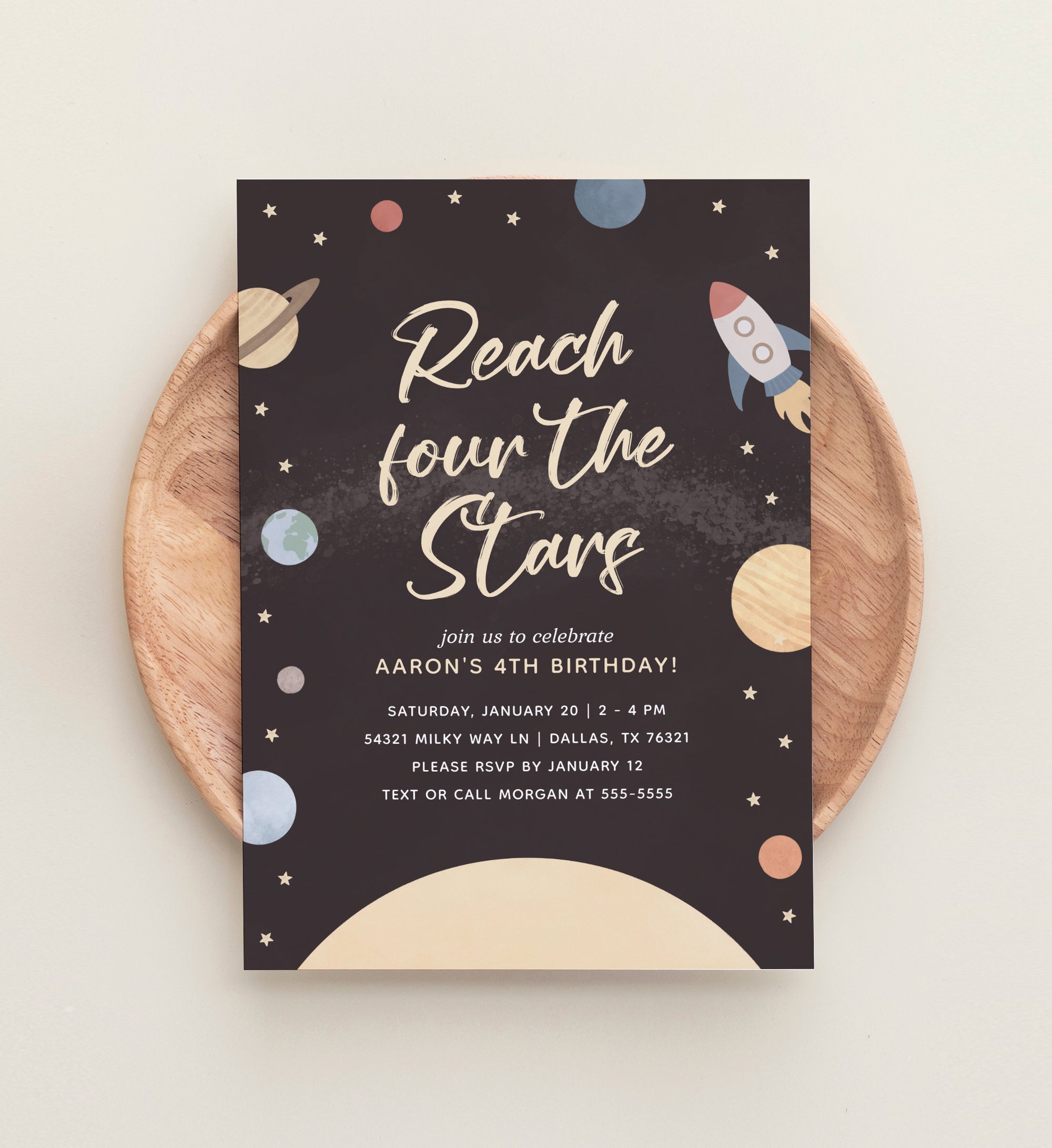 Editable Outer Space 4th Birthday Invitation Template