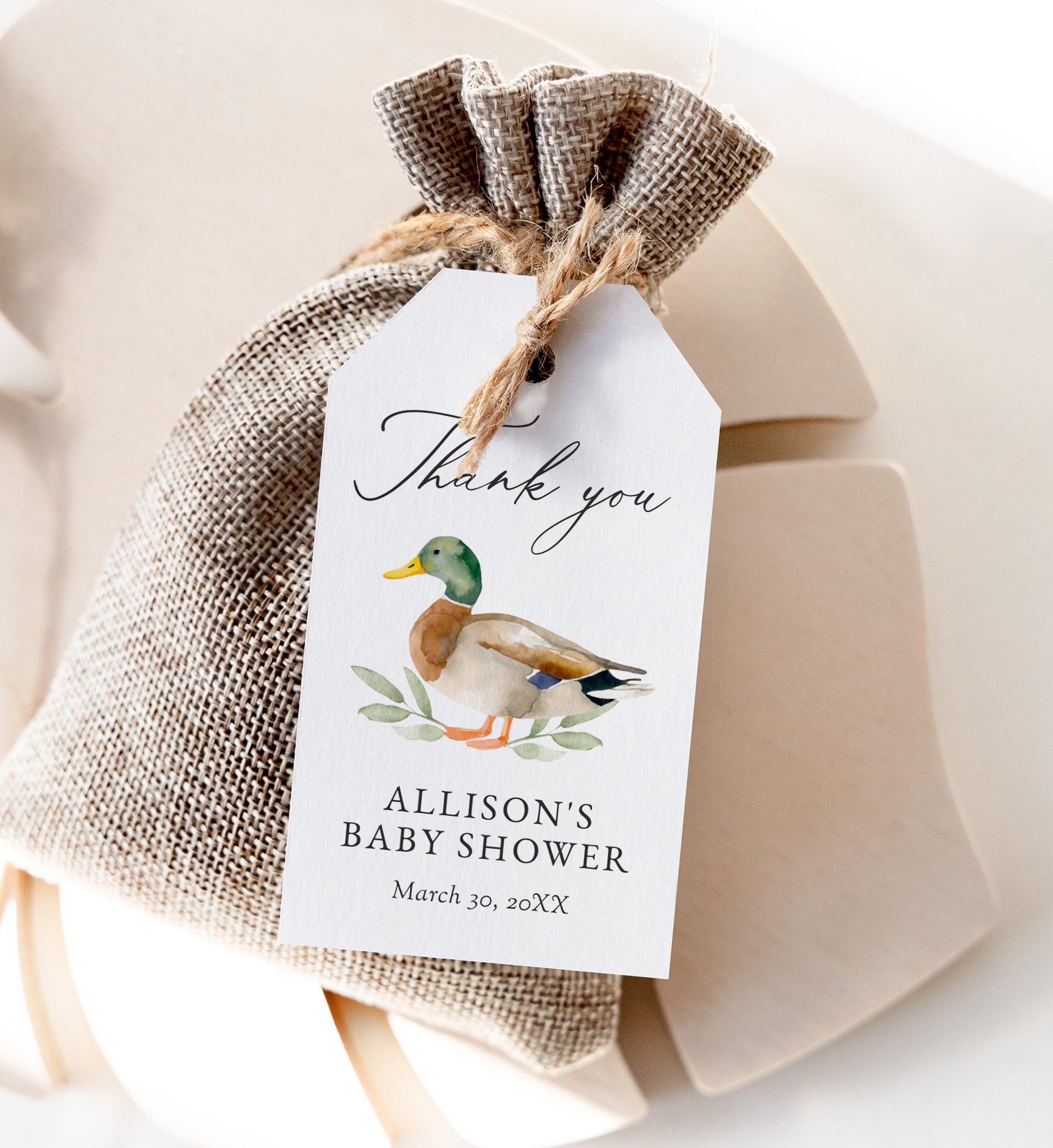 Editable Duck Baby Shower Favor Tag Template