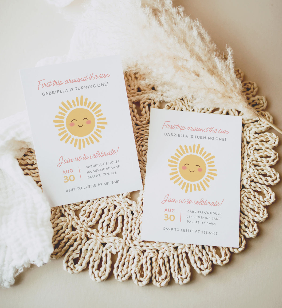 Editable Sunshine 1st Birthday Party Invitation Template