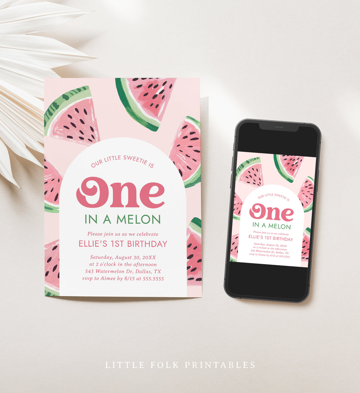 Editable Watermelon 1st Birthday Invitation Template