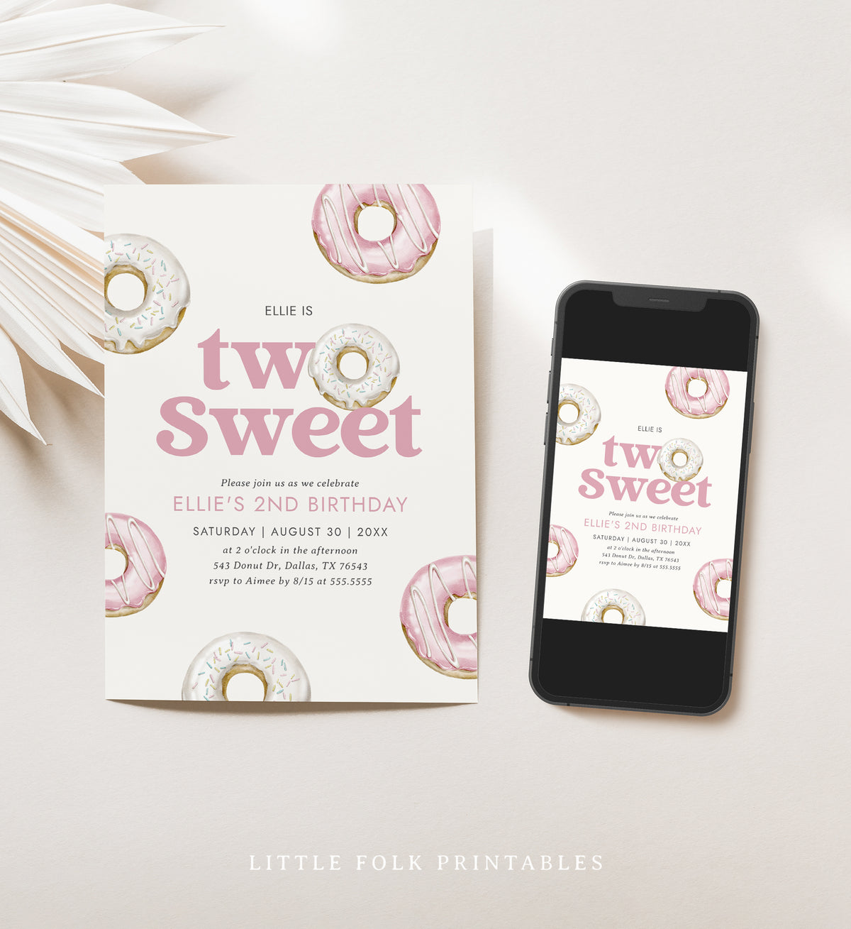 Editable Two Sweet Donut Birthday Invitation Template