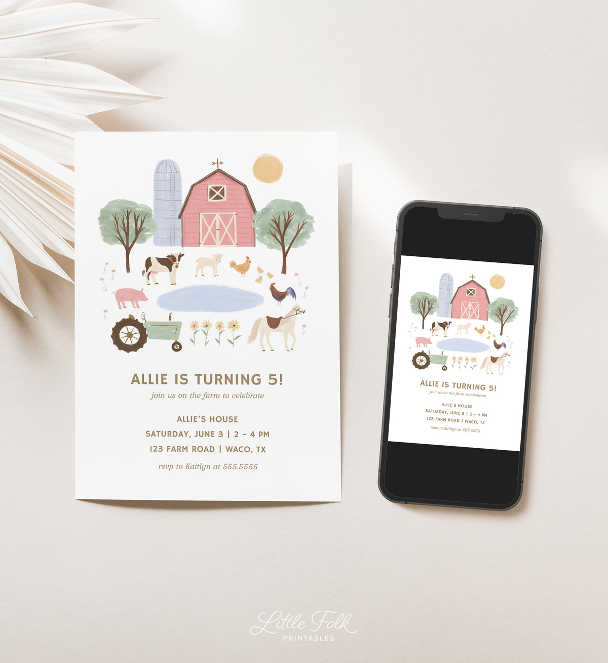 Editable Pink Farm Birthday Party Invitation Template