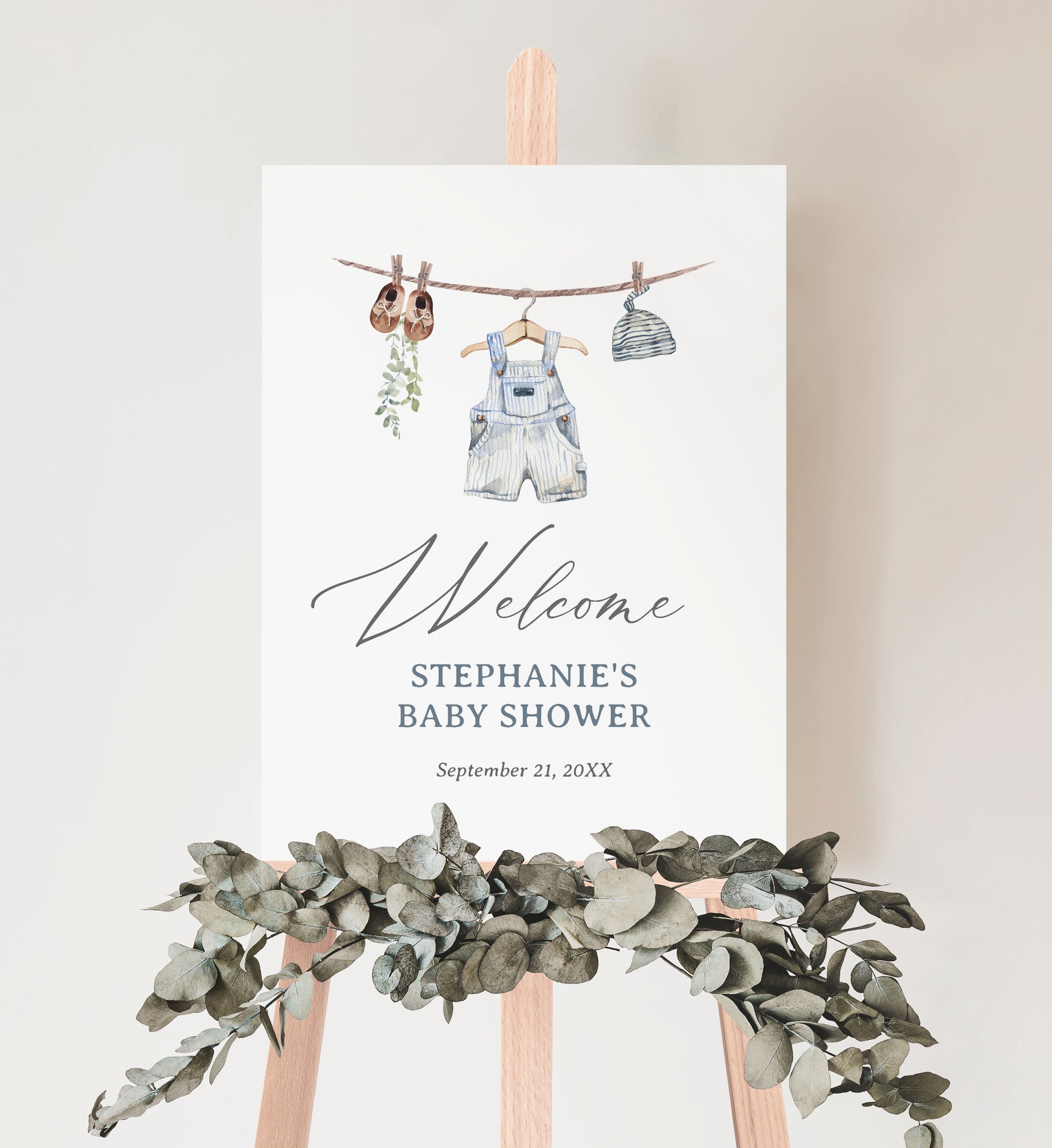 Editable Boy Baby Clothes Baby Shower Welcome Sign Template