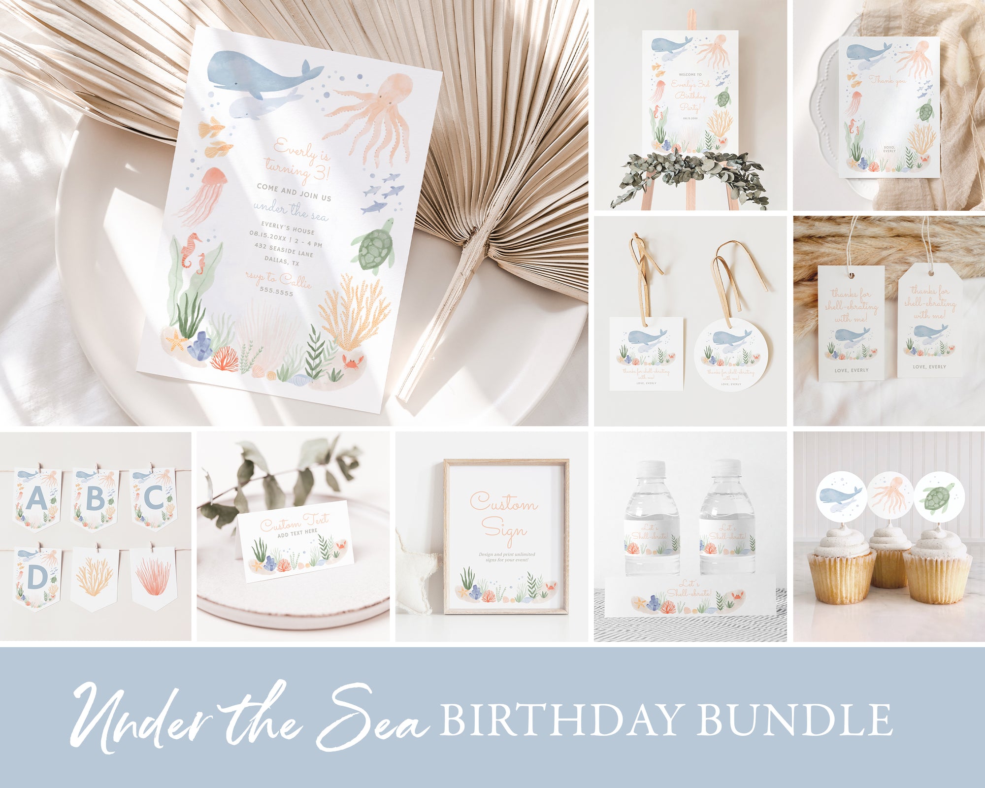 Editable Under the Sea Any Age Birthday Bundle