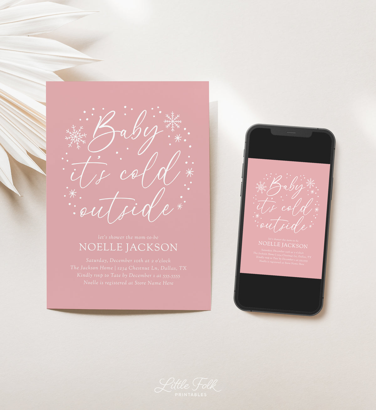Pink Snowflake Baby Shower Invitation Template