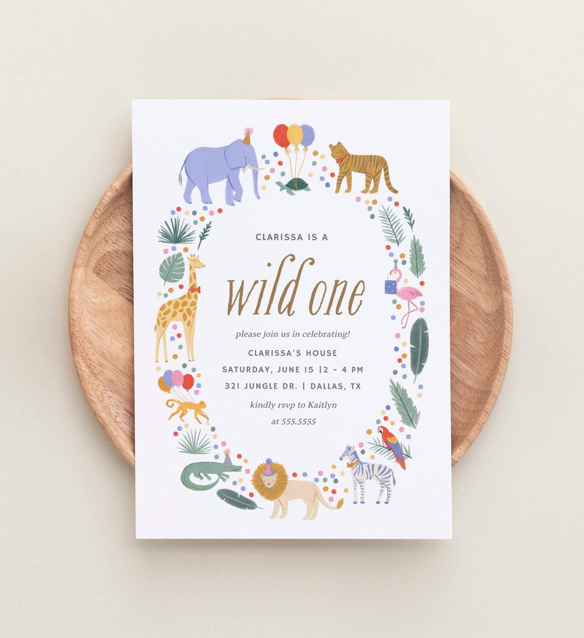 Editable Wild One Safari Animals Birthday Invitation Template v2